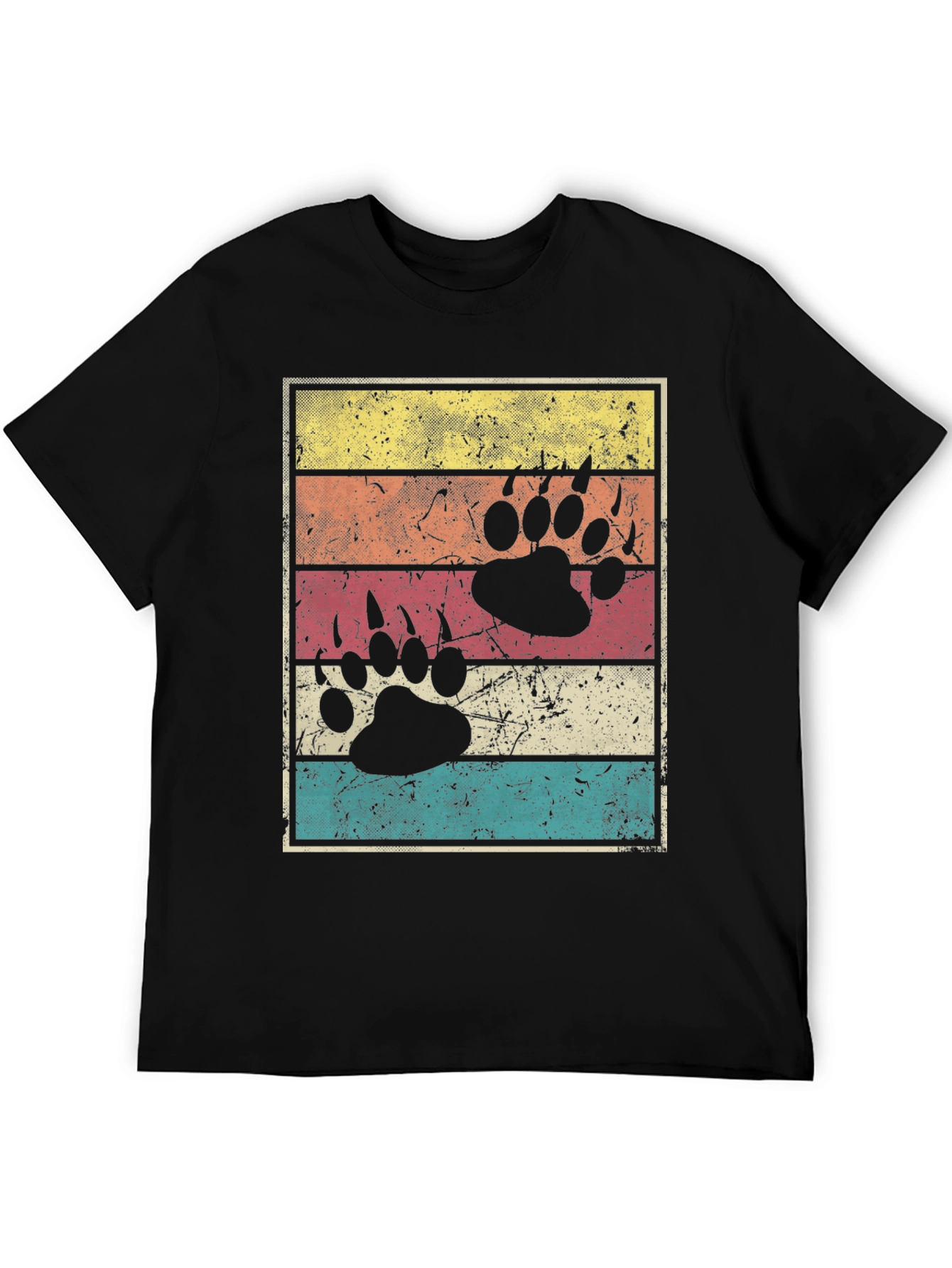 Black Retro Bear Paw Print T-Shirt view 5