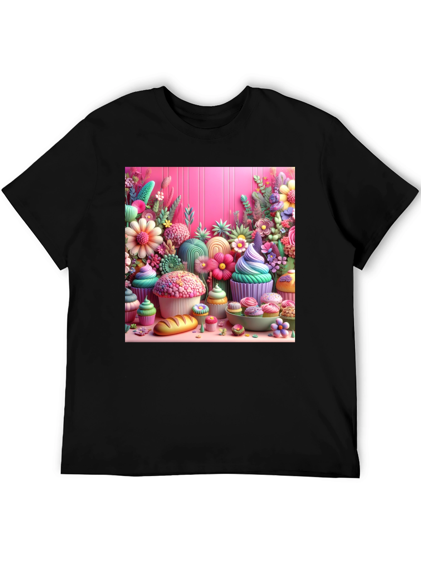 Black Sweet Treat Floral Cupcake T-Shirt view 5