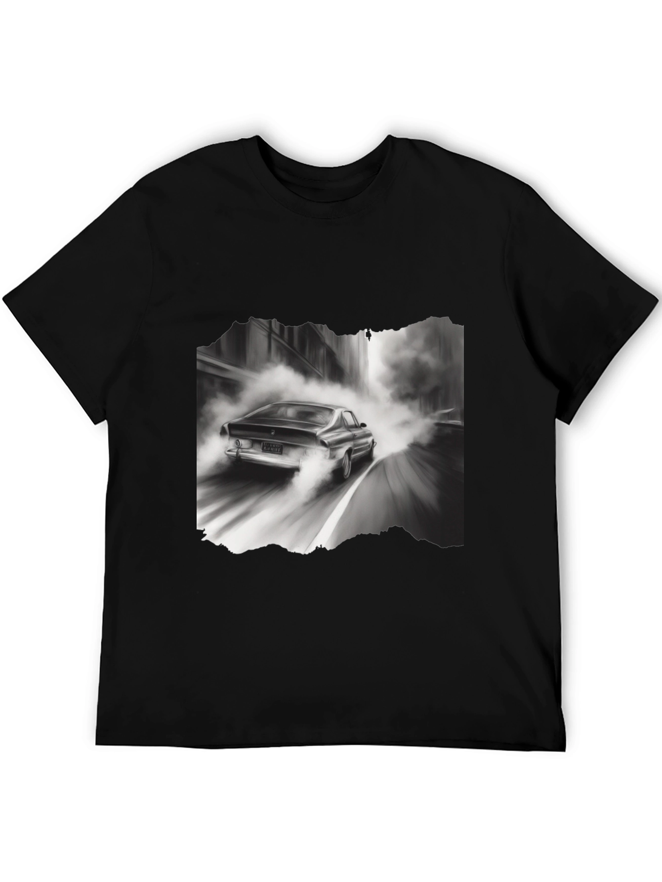 Black Retro Car Graphic Tee - Black Cotton Blend T-Shirt view 5