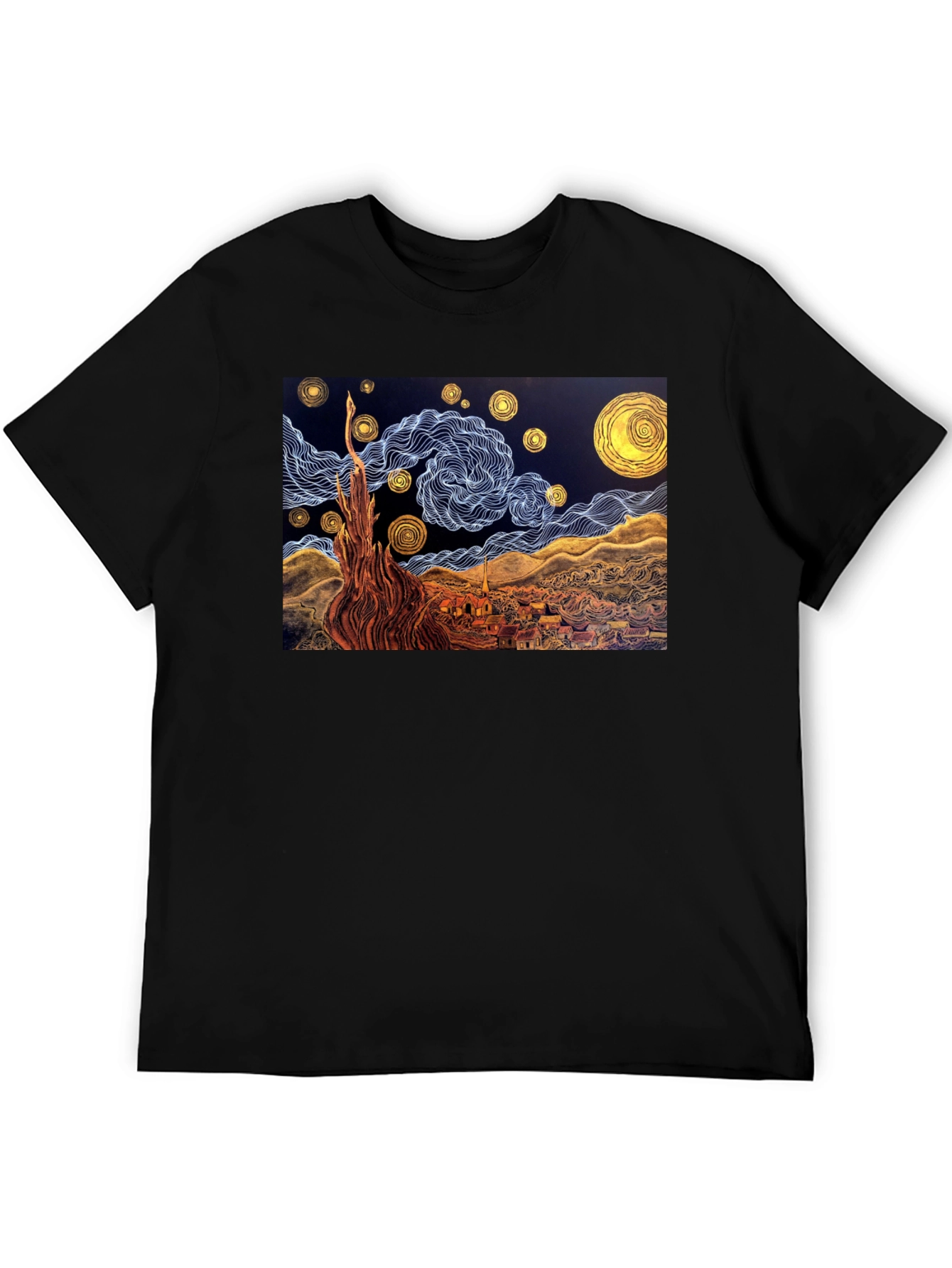 Black Starry Night Art T-Shirt view 5