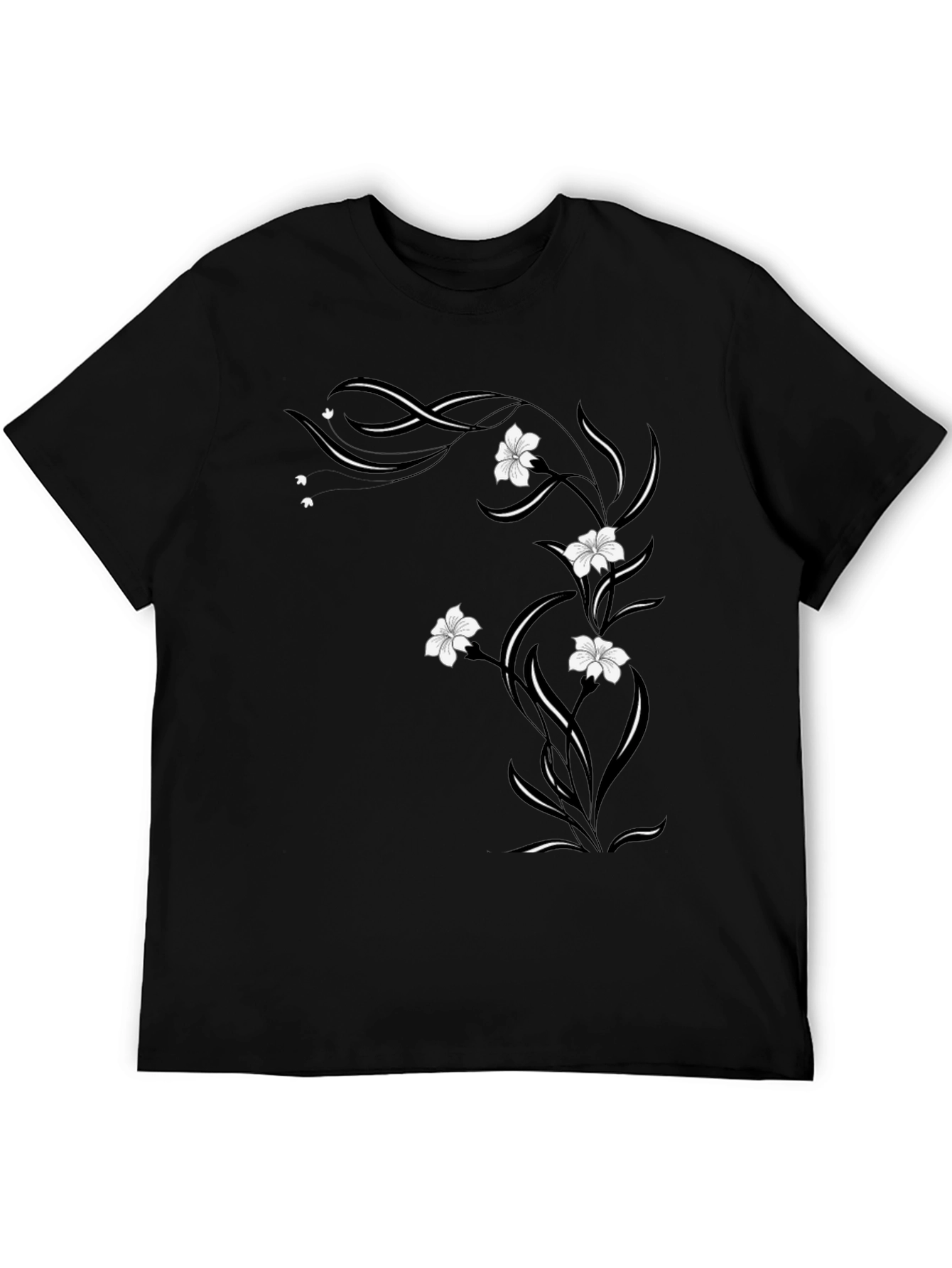 Black Floral Vine Graphic Tee - Black Cotton Blend view 5