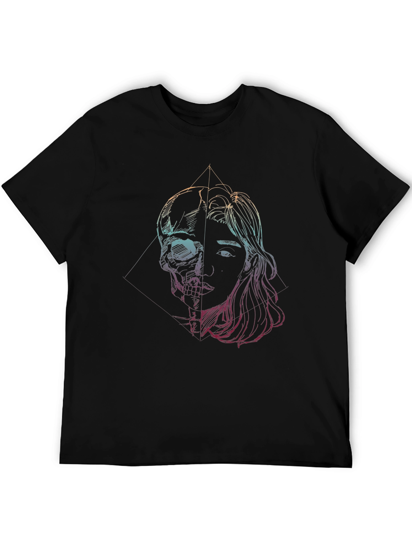 Black Skull & Woman Graphic Tee - Edgy Art T-Shirt view 5