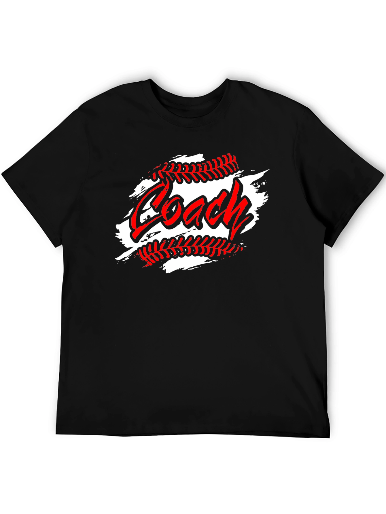 Black Baseball Coach T-Shirt - Sporty Crew Neck Tee view 5