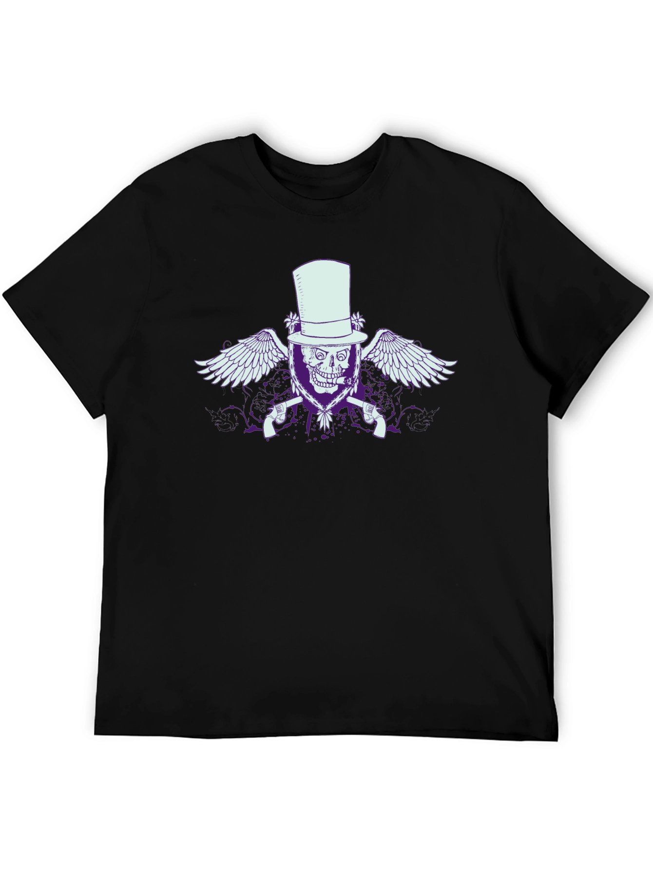 Black Skull Top Hat Wings & Guns Graphic Tee - Black view 5
