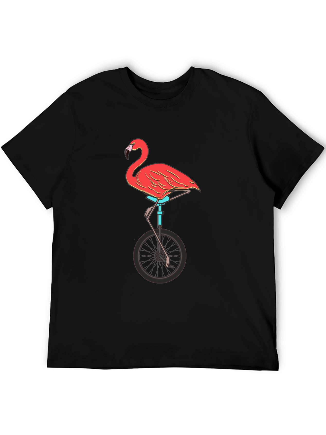 Black Flamingo on Unicycle Graphic Tee - Funky Unisex T-Shirt view 5