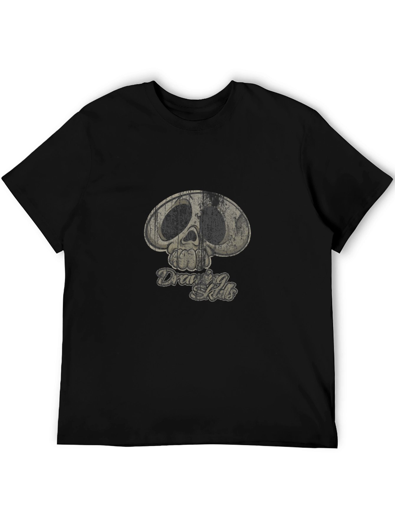 Black Drawing Skills Skull Graphic Tee - Black Cotton Casual Wear view 5
