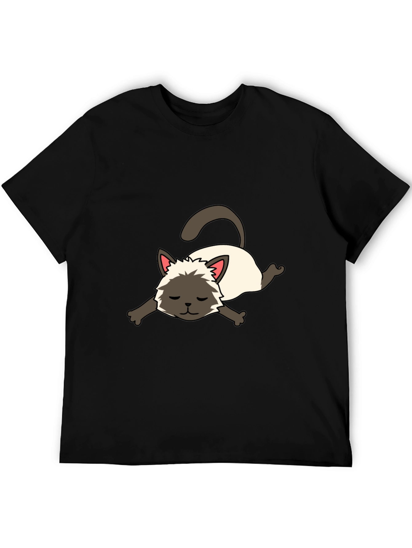 Black Cartoon Siamese Cat Unisex T-Shirt view 5