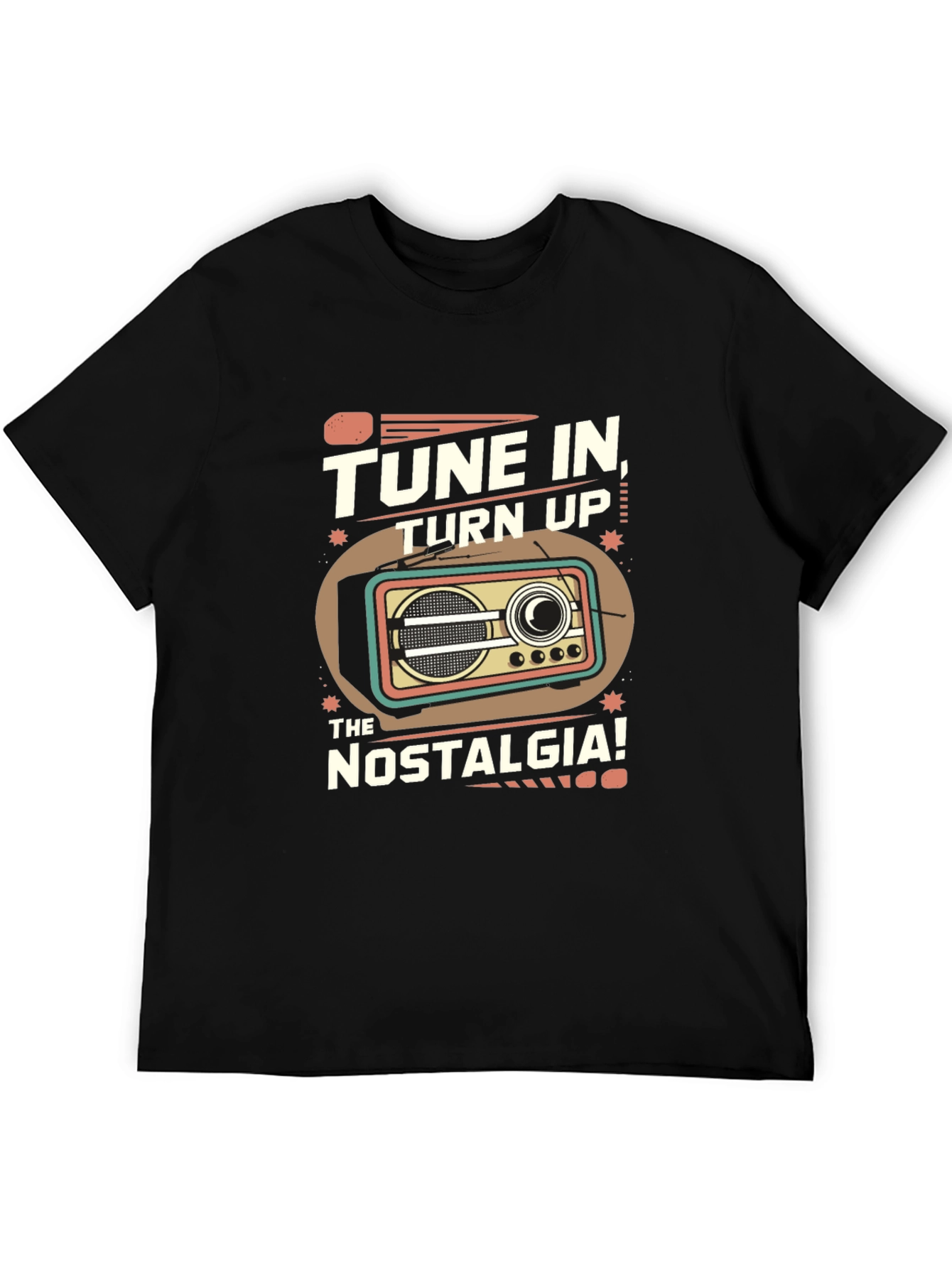 Black Tune In Nostalgia Retro Radio T-Shirt view 5