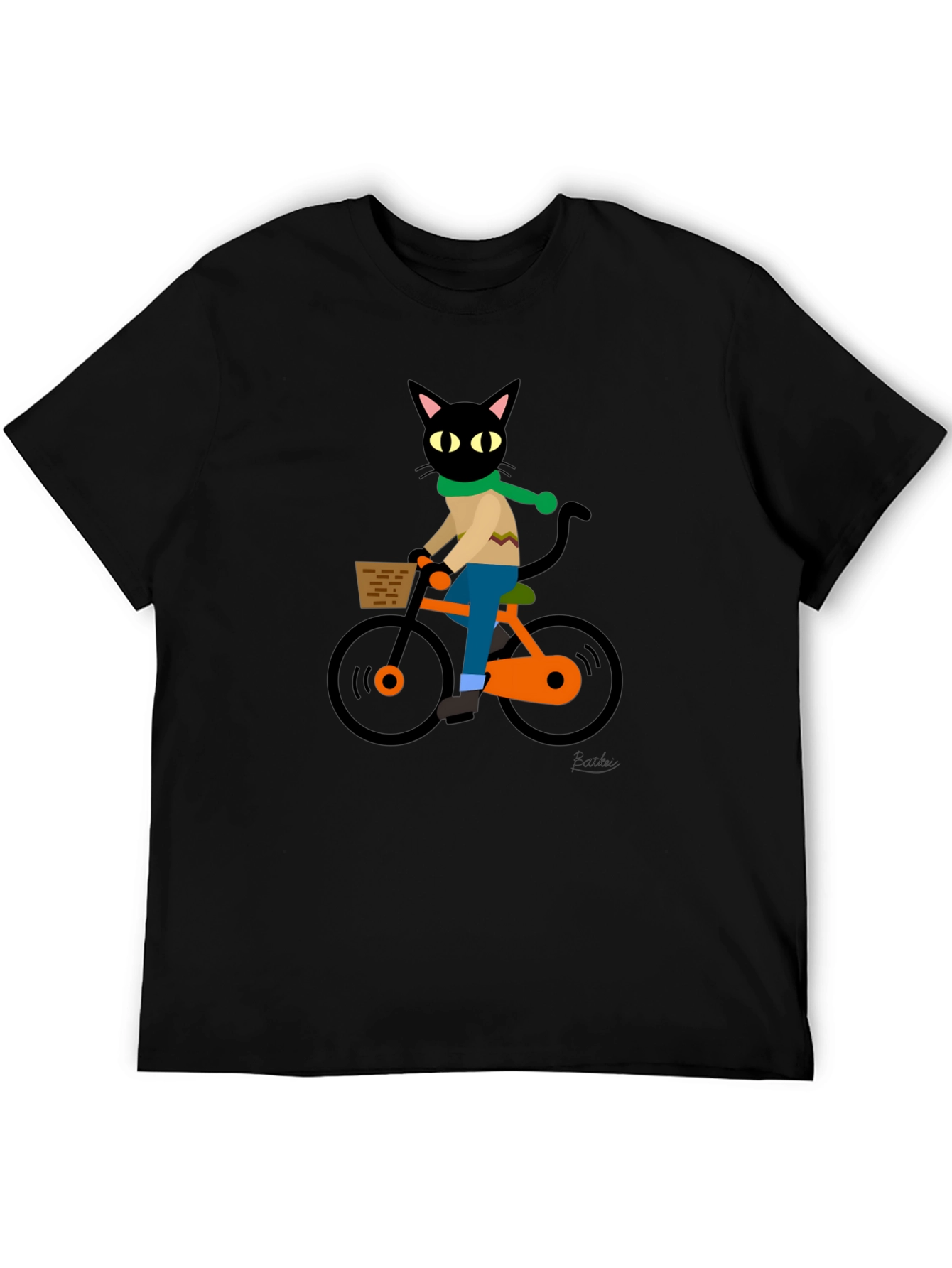 Black Cool Cat on Bike Graphic Tee - Black Cotton T-Shirt view 5
