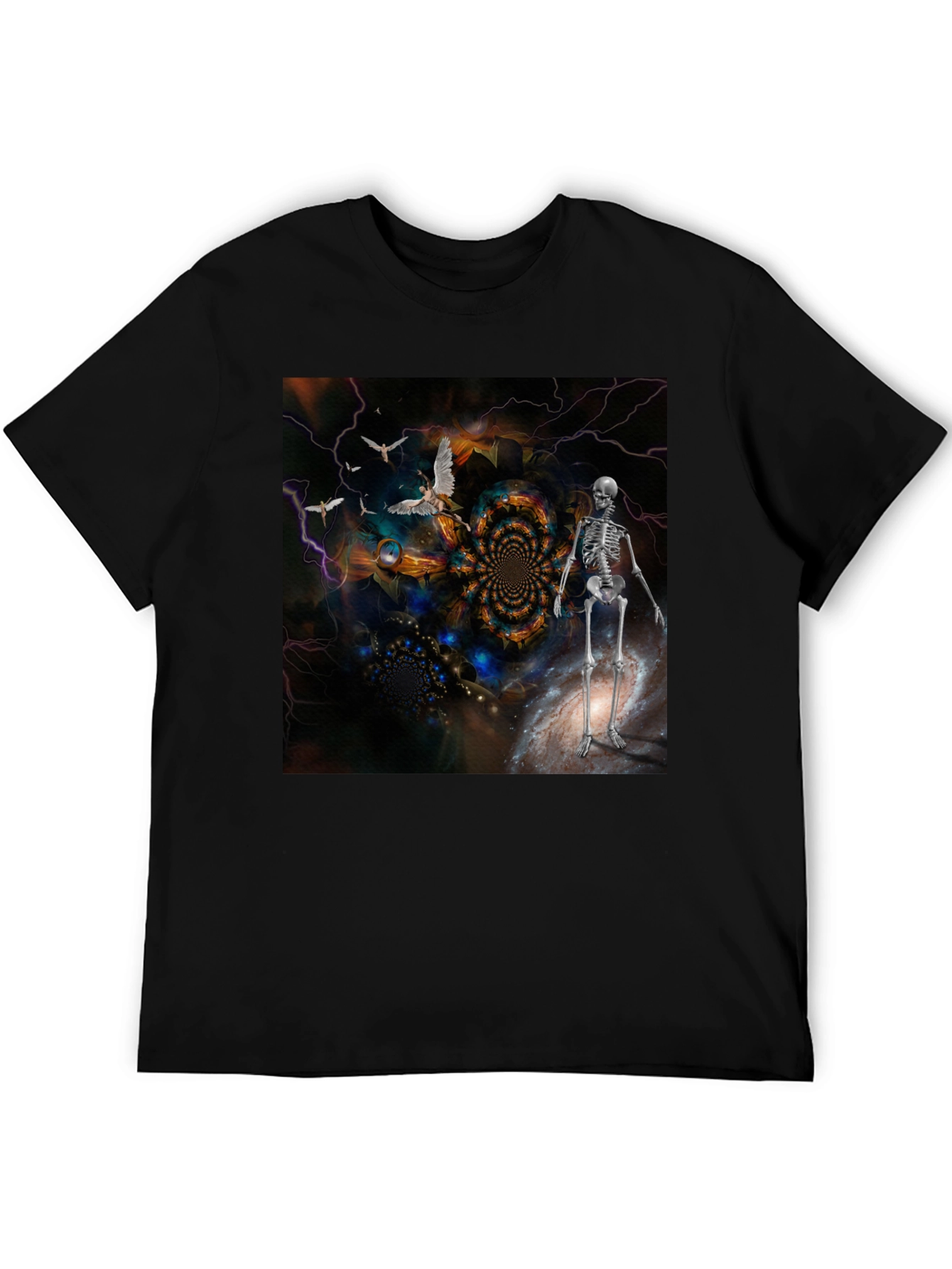 Black Surreal Skeleton Art T-Shirt view 5