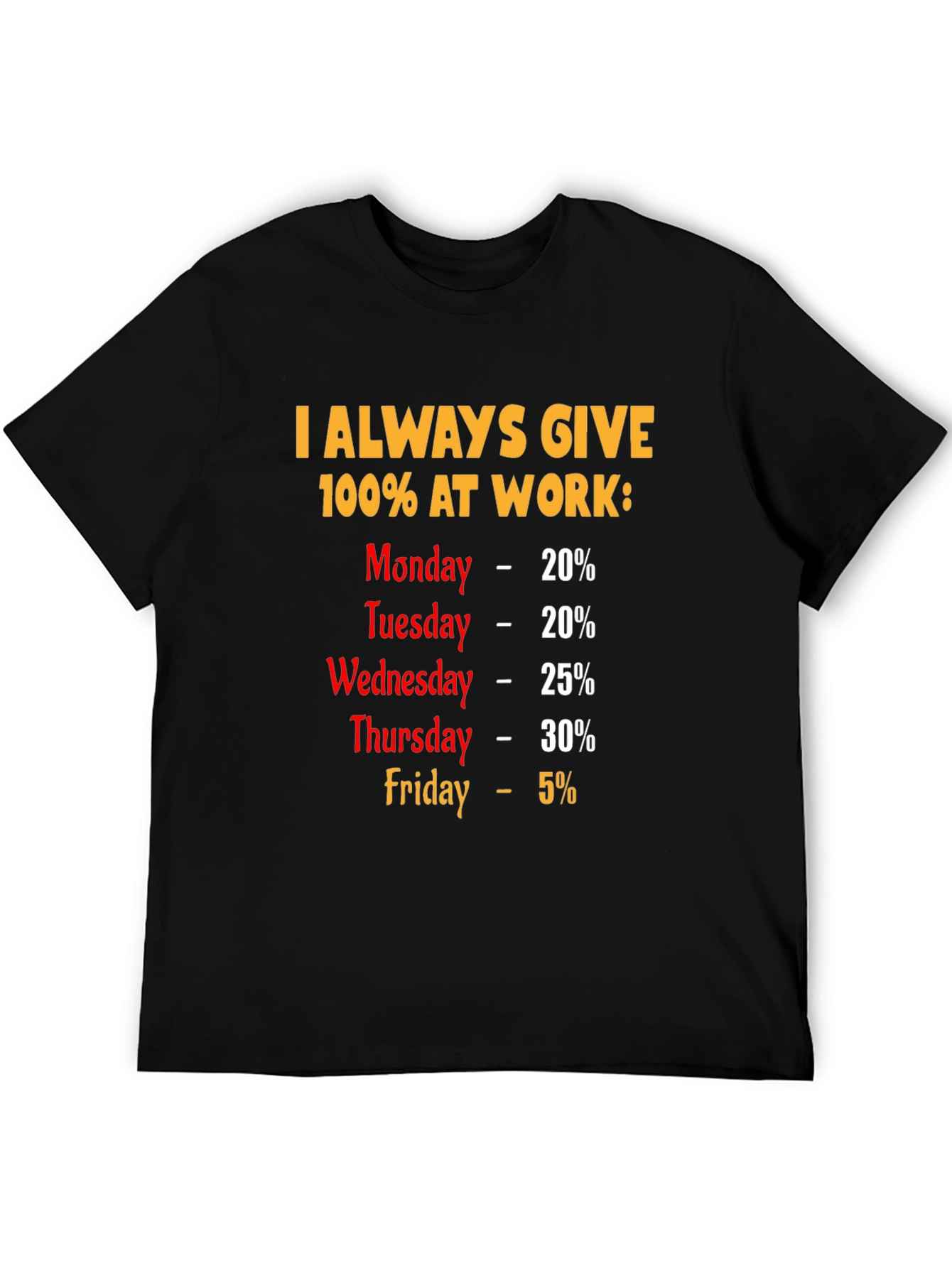 Black Funny Work Week T-Shirt - I Always Give 100% view 5