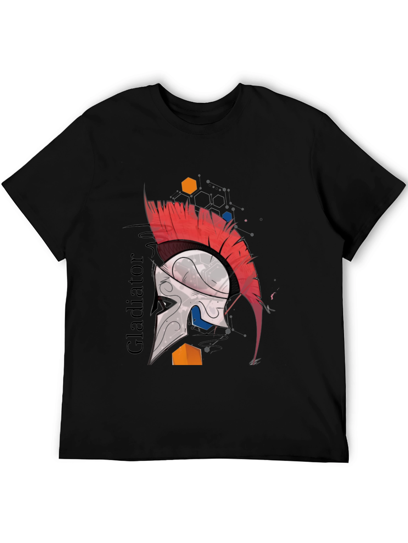 Black Gladiator Helmet Graphic Tee - Cool Warrior Design view 5