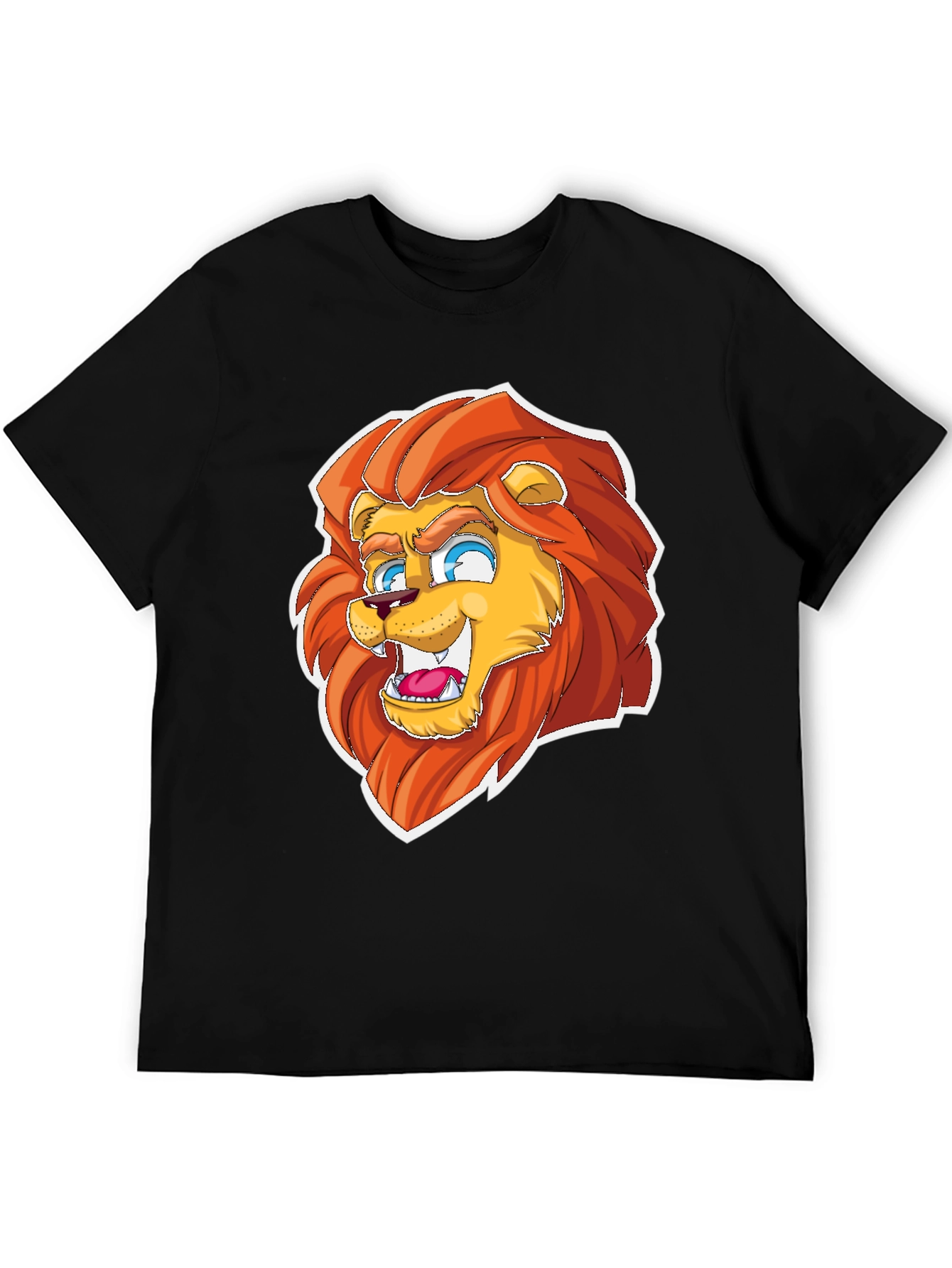 Black Cartoon Lion Graphic Tee - Black Cotton Blend view 5