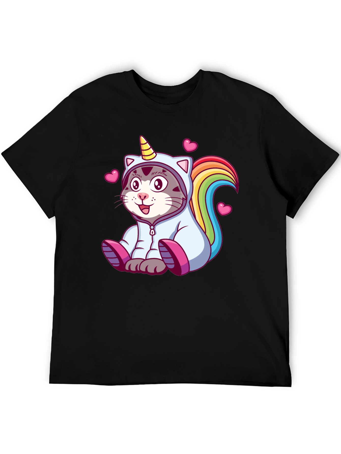 Black Unicorn Cat T-Shirt - Cute Cartoon Animal Tee view 5