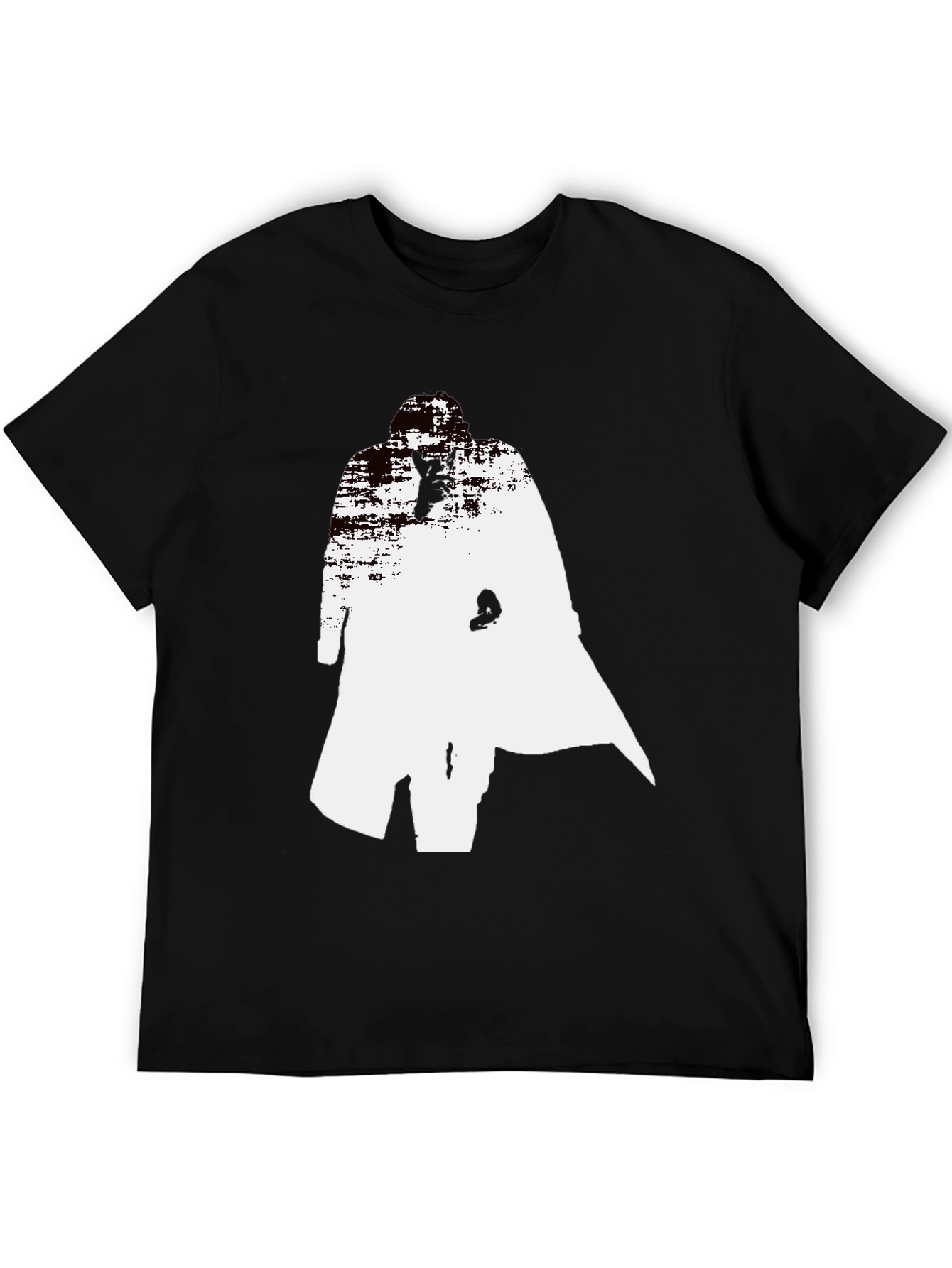 Black Abstract Trench Coat Graphic Tee - Stylish Black T-Shirt view 5