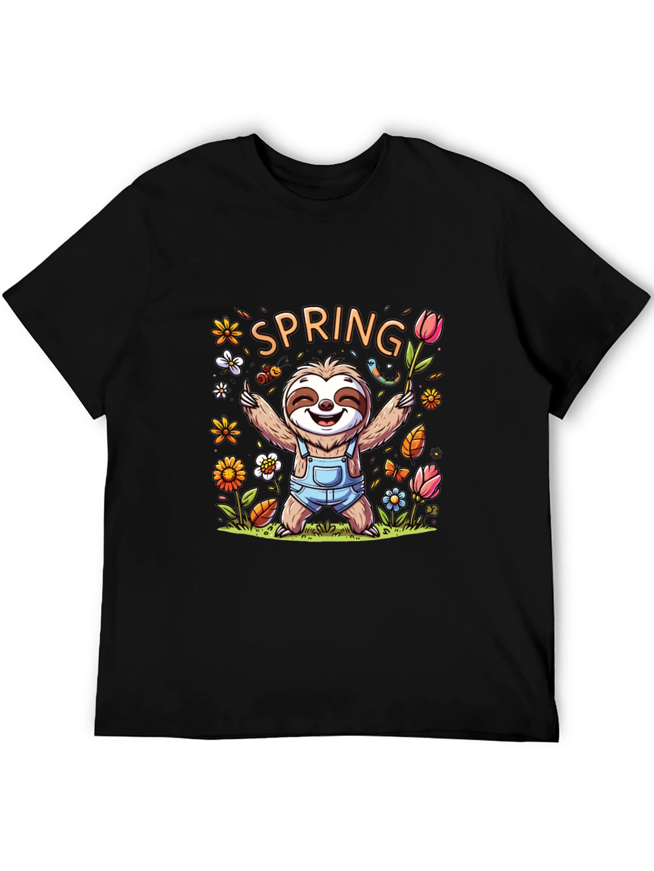 Black Spring Sloth Graphic Tee - Unisex Black T-Shirt view 5