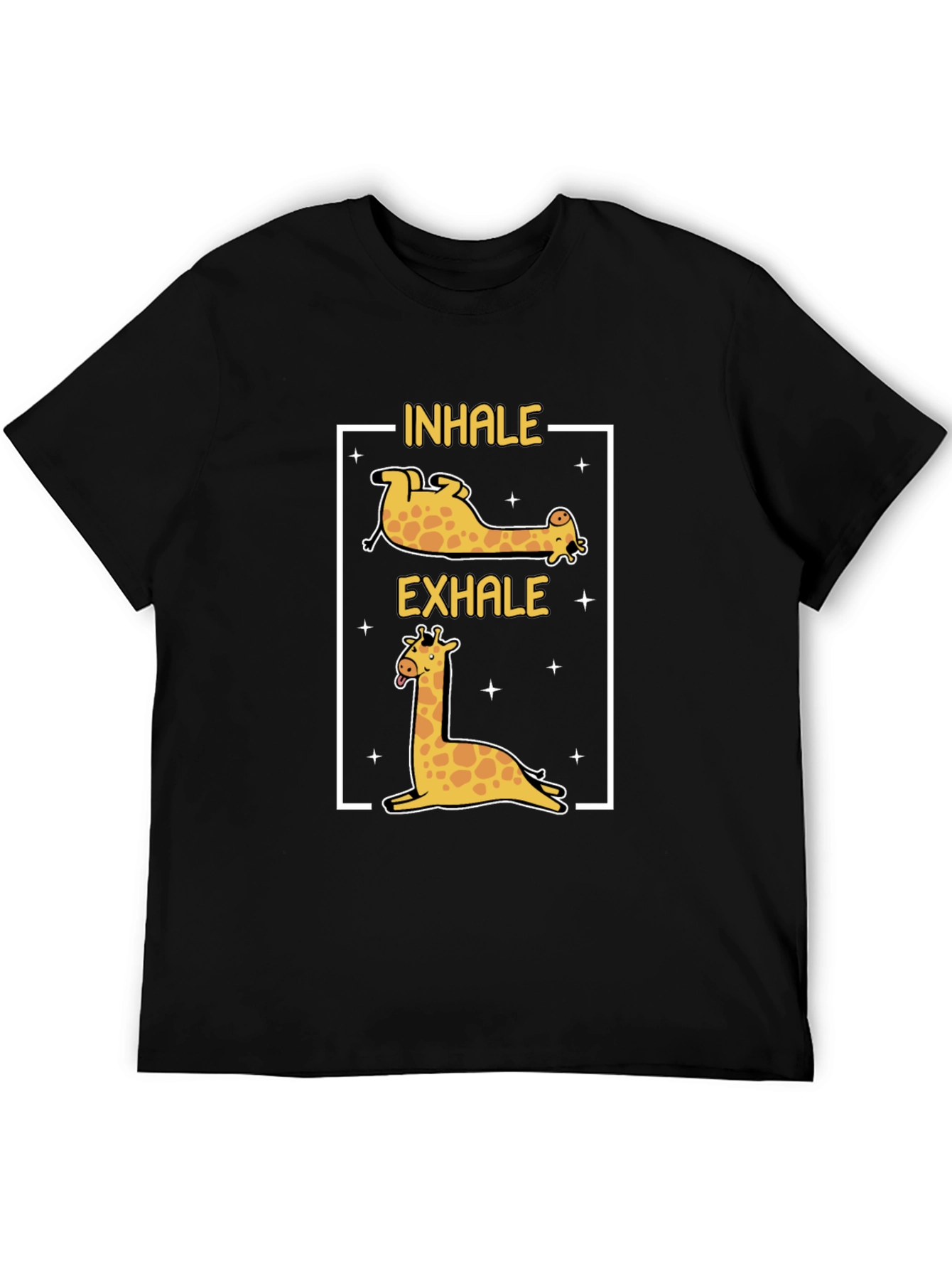 Black Inhale Exhale Giraffe Yoga Black T-Shirt view 5