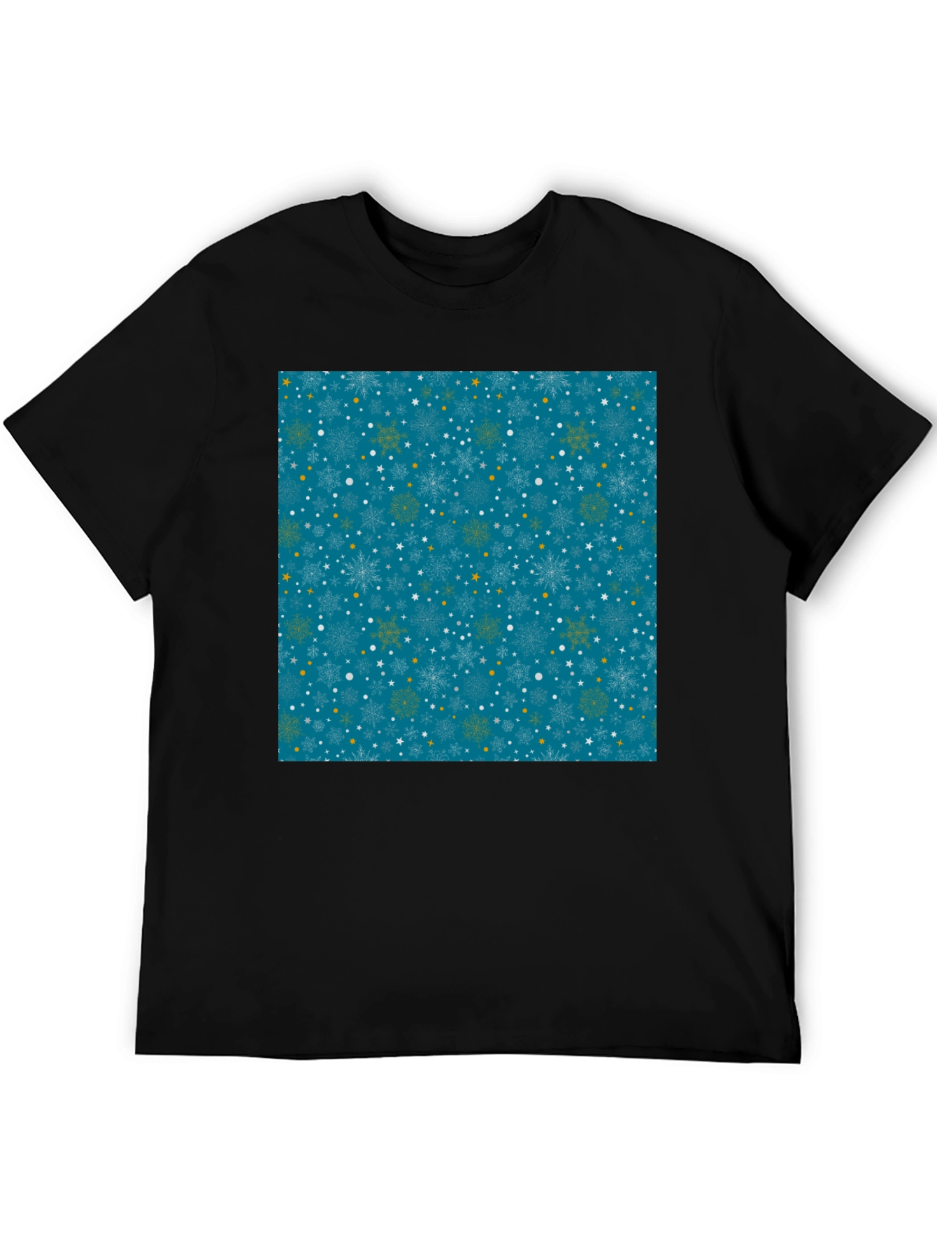 Black Winter Snowflake Pattern Black T-Shirt view 5