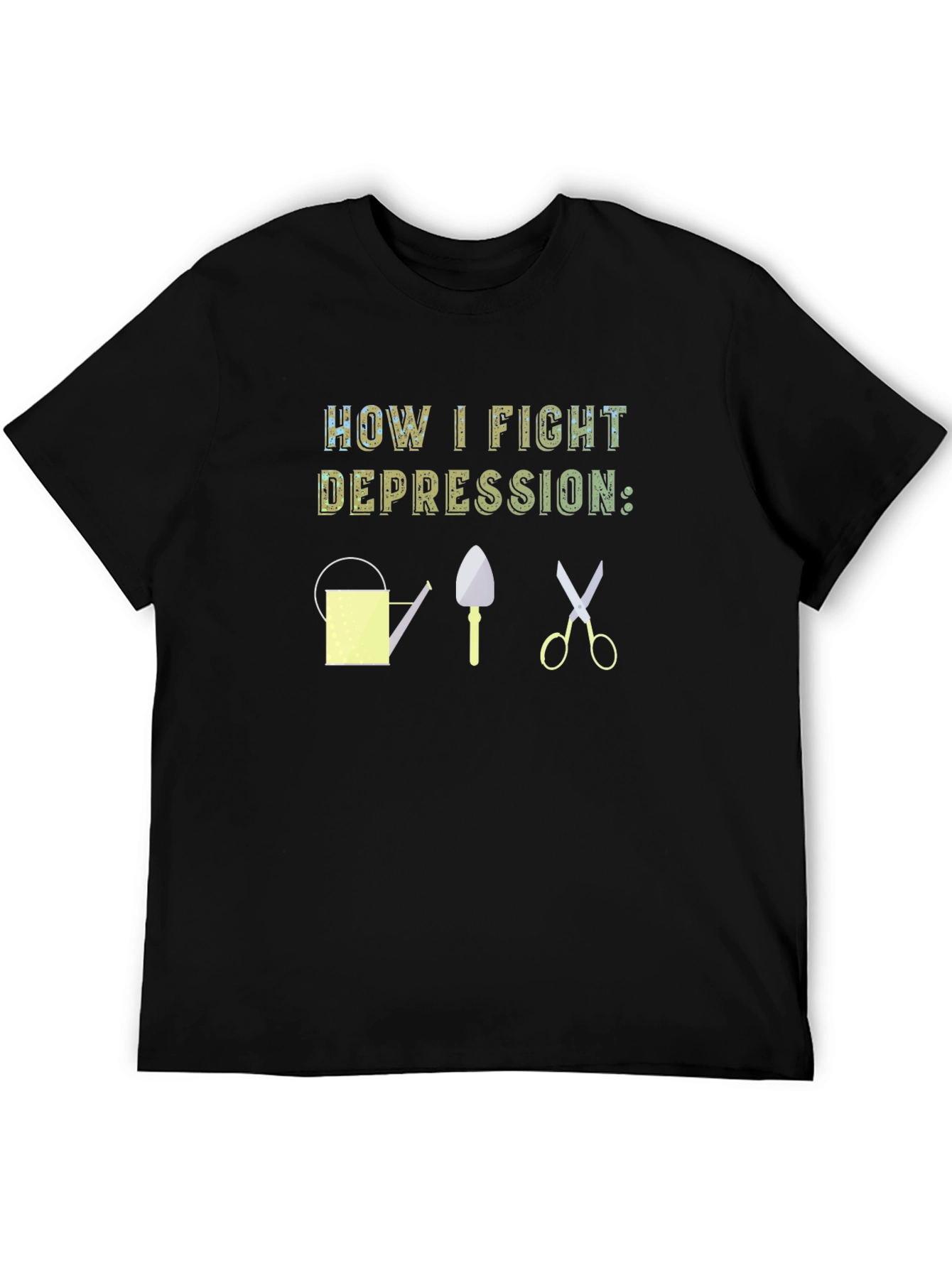 Black How I Fight Depression Gardening T-Shirt view 5