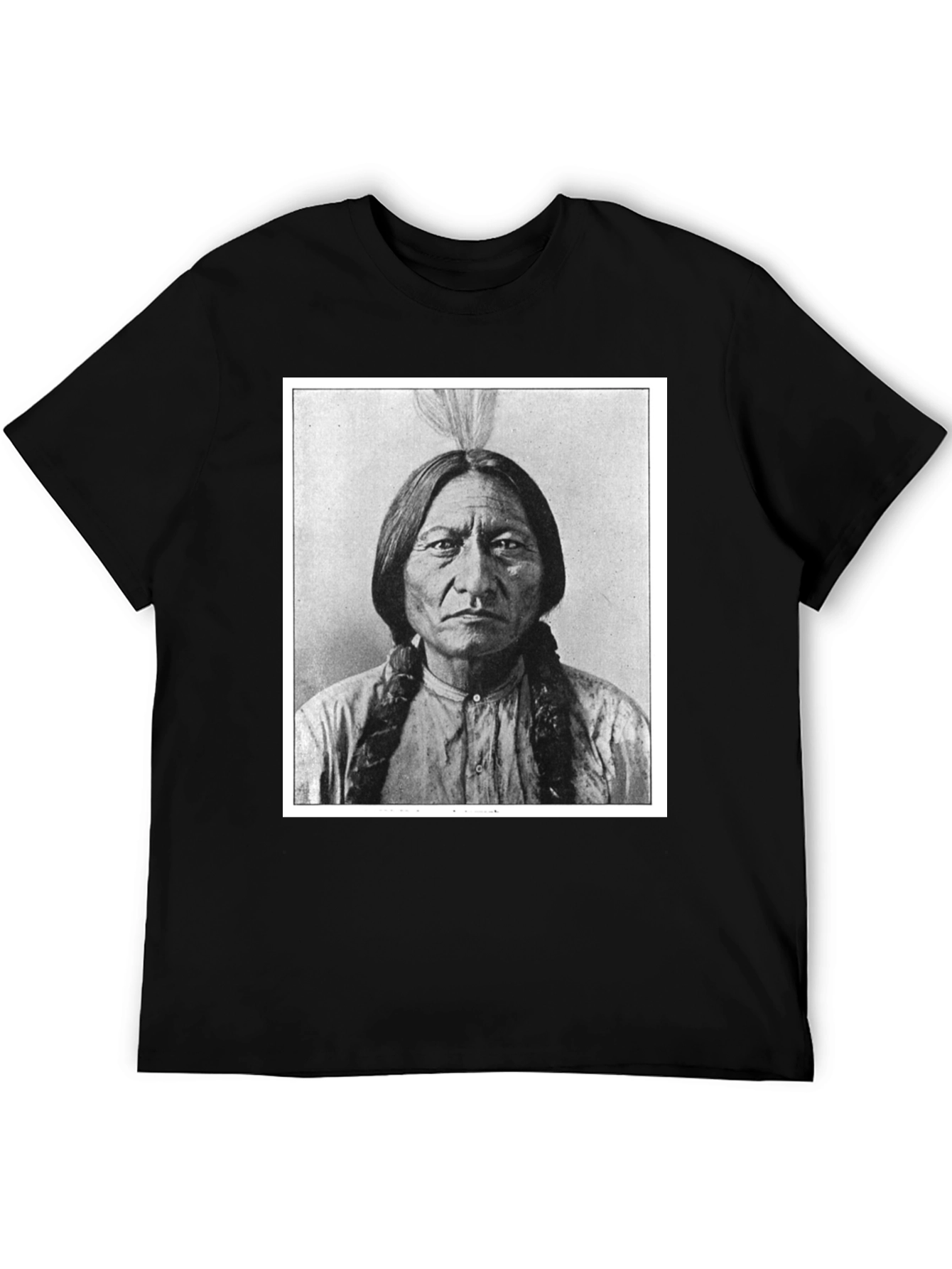 Black Sitting Bull Portrait T-Shirt - Black Cotton Tee view 5