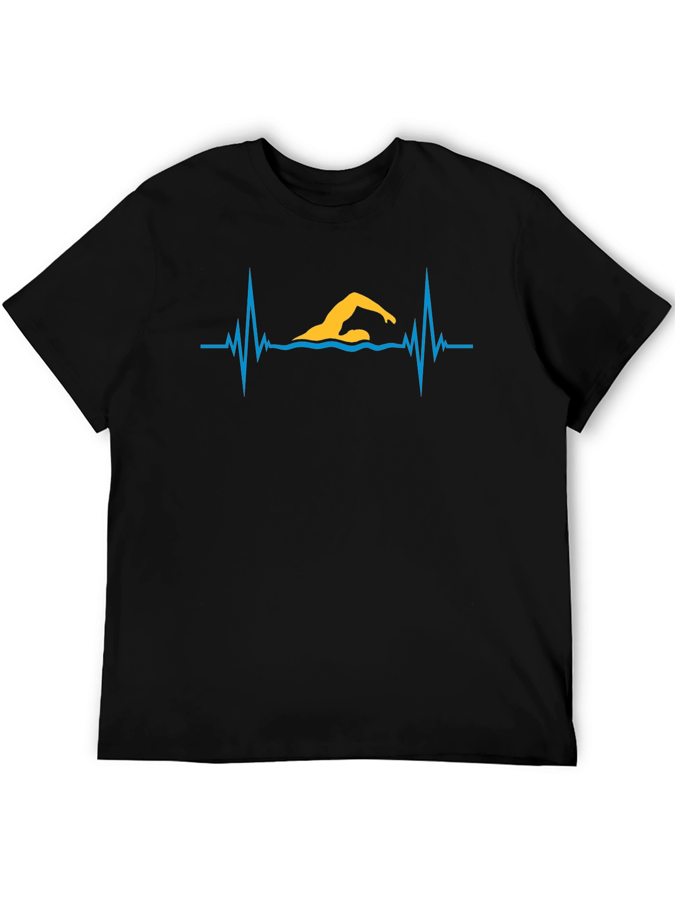 Black Swimmer Heartbeat Graphic Tee - Black Cotton T-Shirt view 5