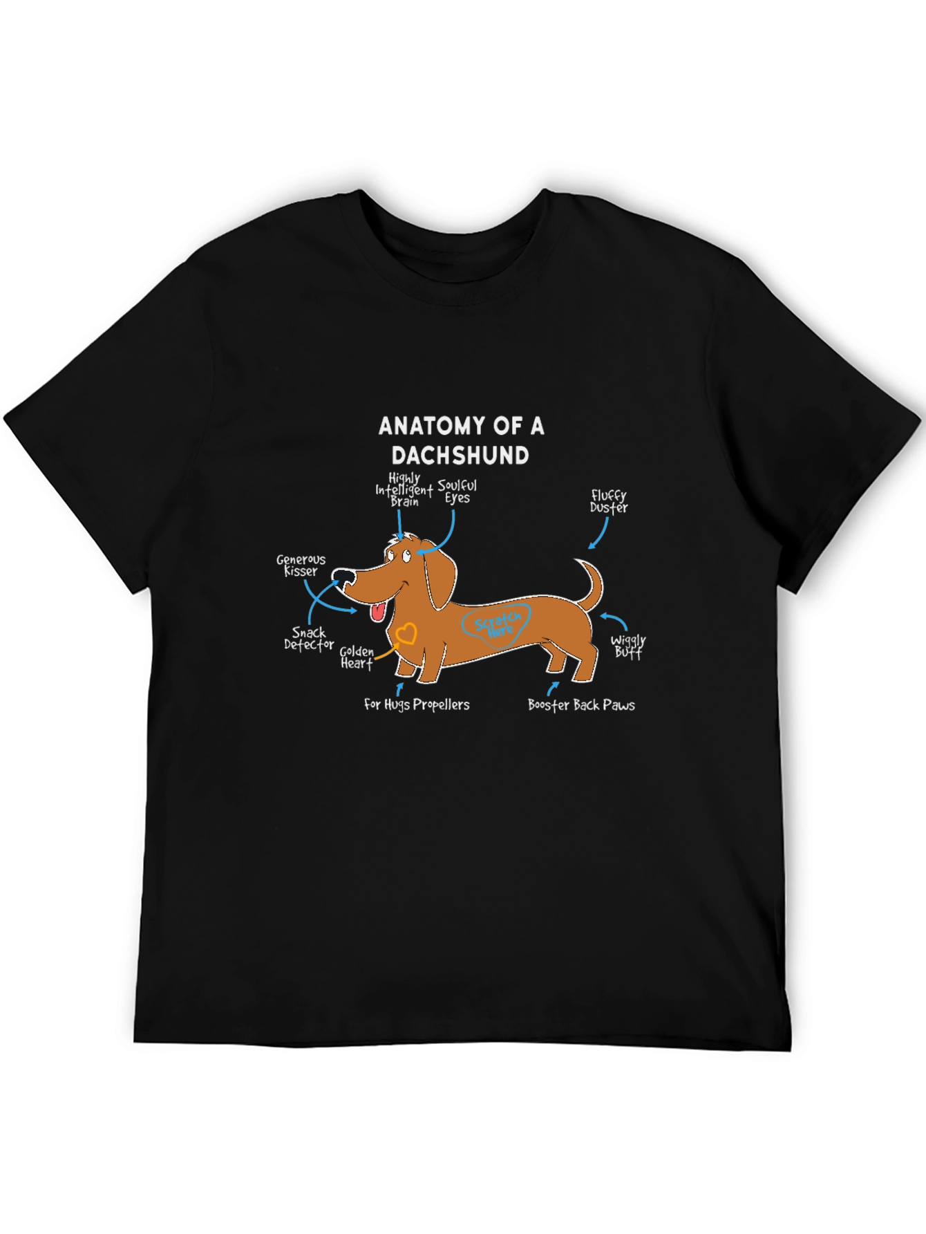 Black Anatomy of a Dachshund Funny Dog T-Shirt view 5