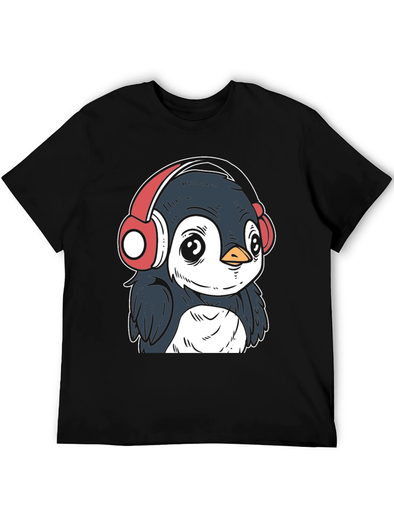 Black Penguin Headphones Graphic Tee - Cool Black T-Shirt view 5