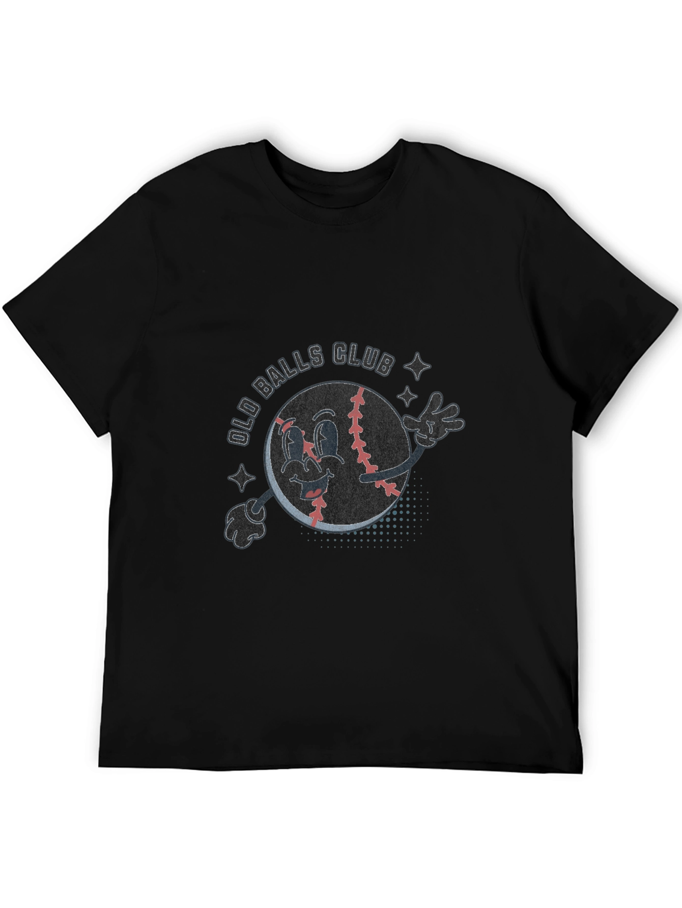 Black Old Balls Club Cartoon Baseball T-Shirt view 5