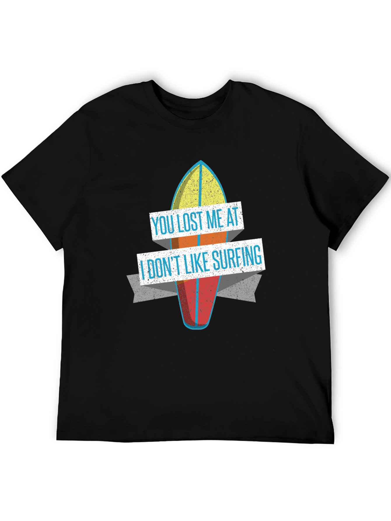 Black Funny "You Lost Me at Surfing" Graphic T-Shirt view 5