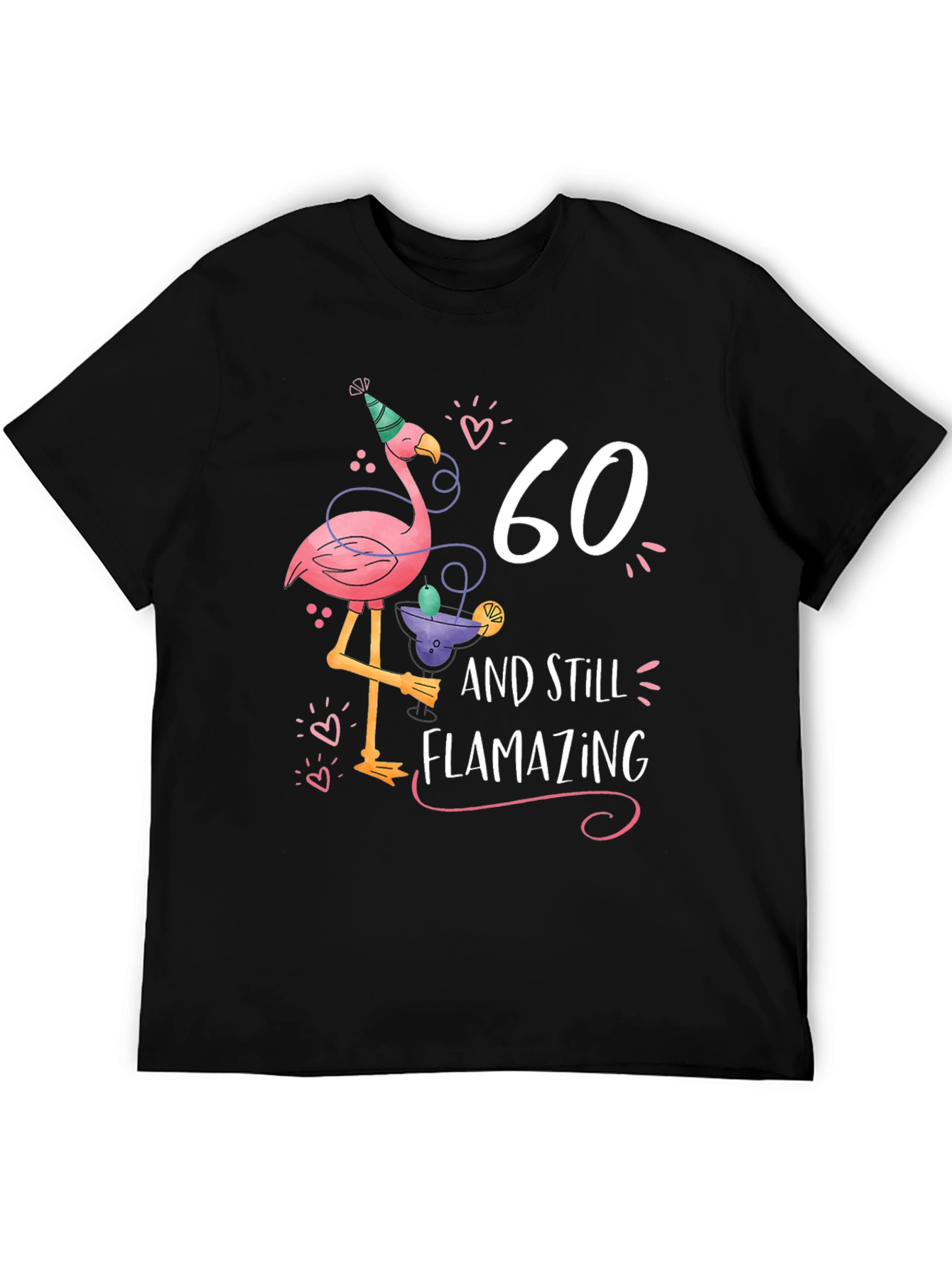 Black 60th Birthday Flamingo T-Shirt - Flamazing Gift Idea view 5