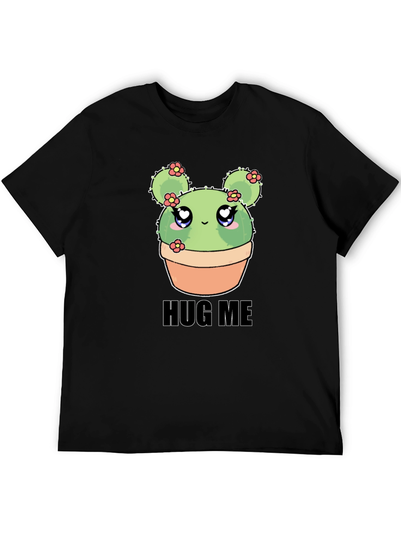 Black Cute Cactus Hug Me T-Shirt - Kawaii Plant Tee view 5