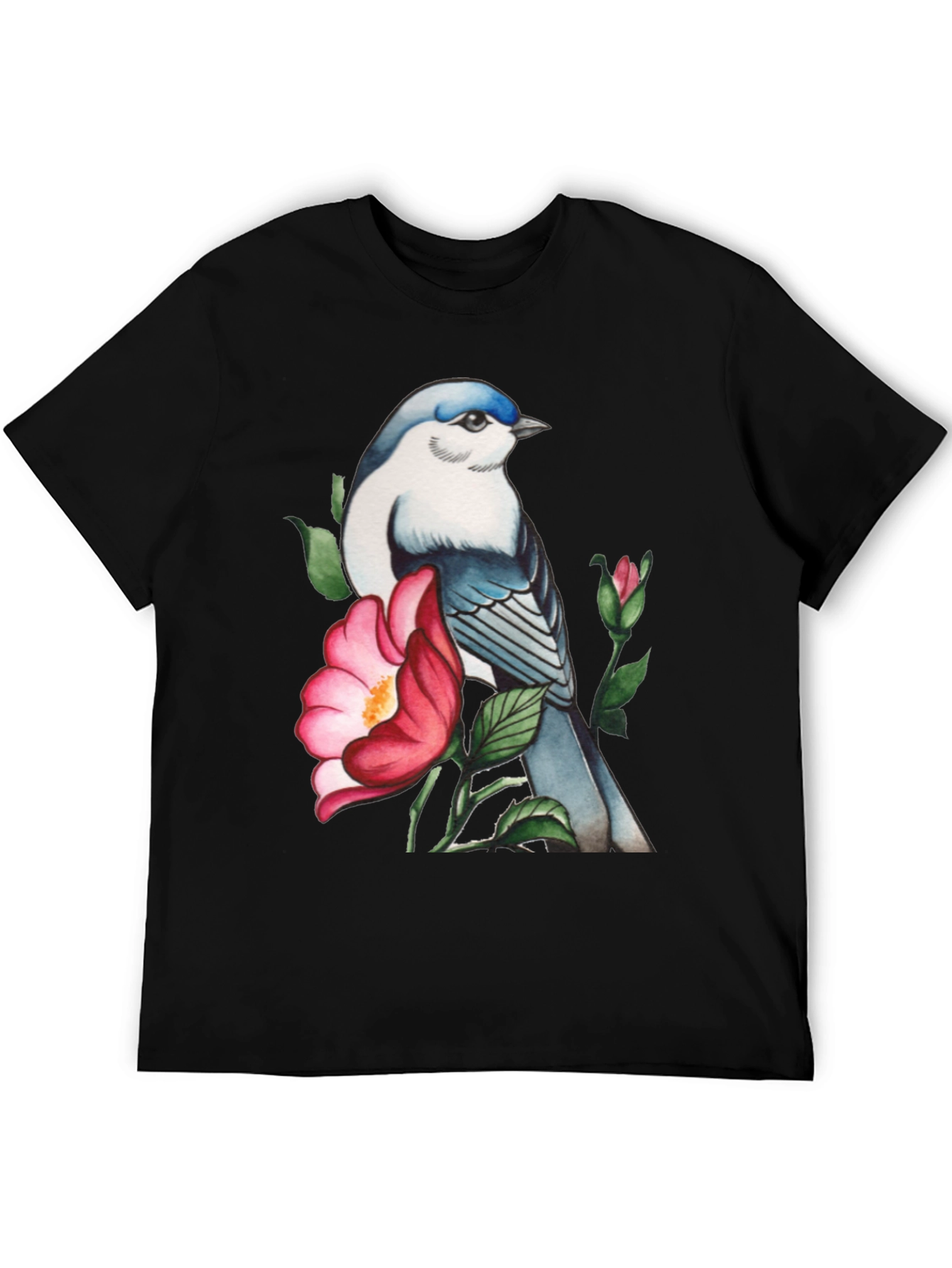 Black Bird and Blossom Graphic Tee - Stylish Nature Design view 5