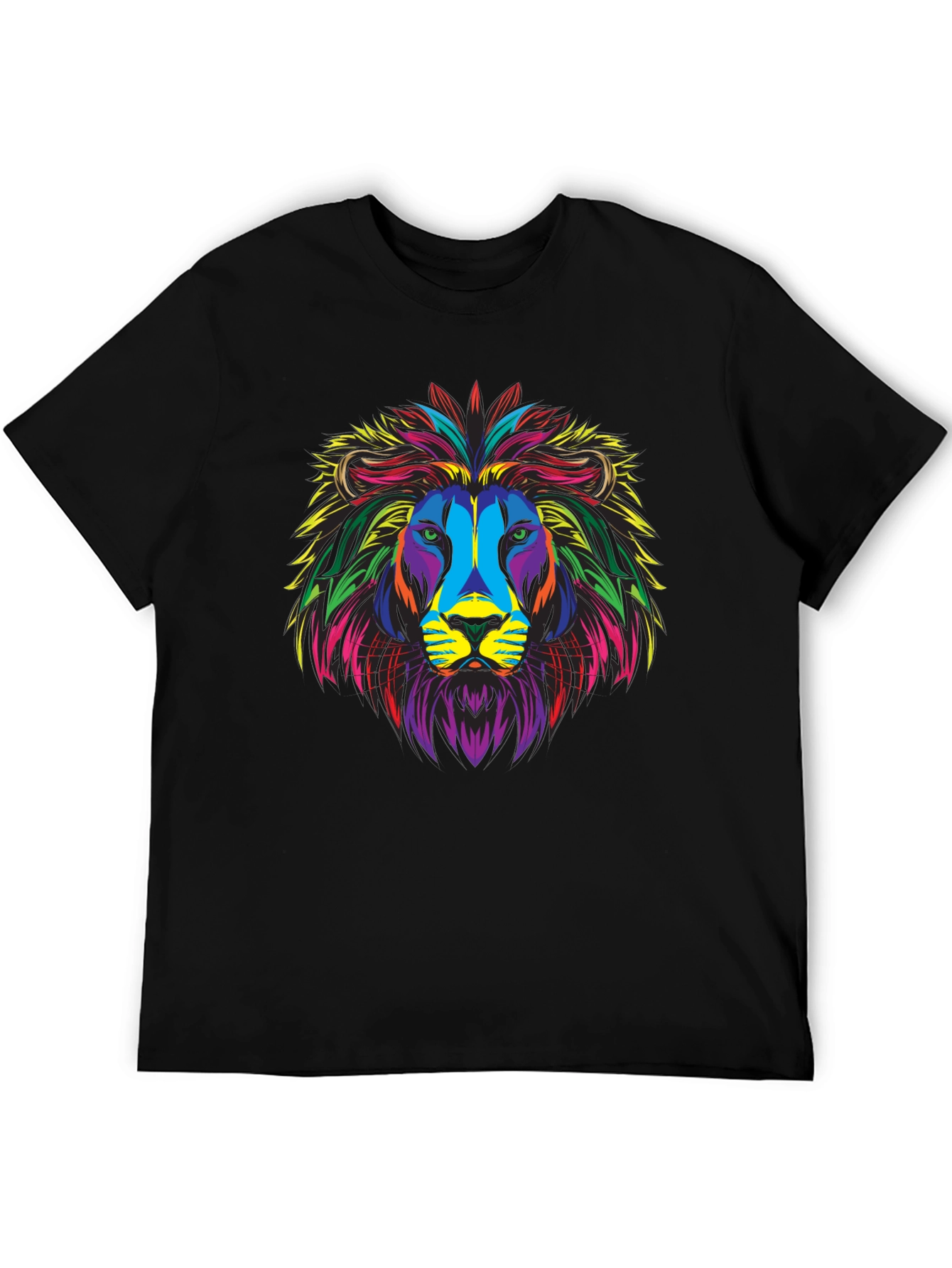Black Colorful Lion Graphic Print Black T-Shirt view 5