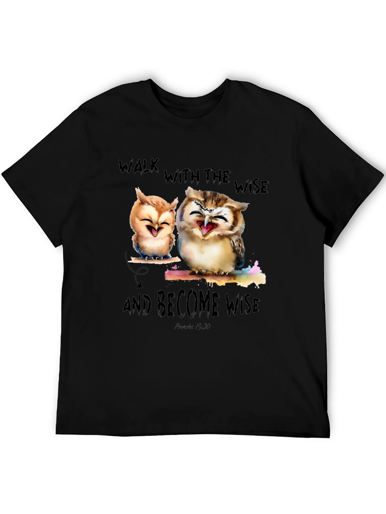 Black Wise Owls Graphic T-Shirt - Walk With The Wise view 5