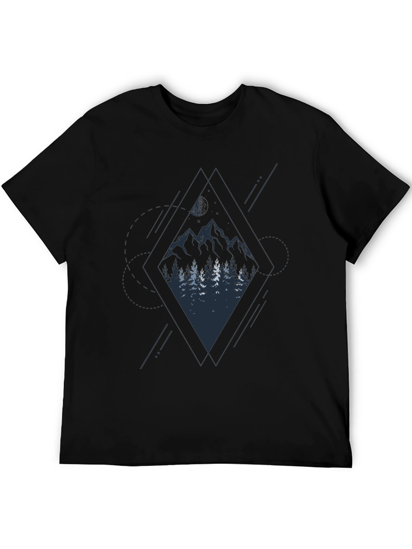 Black Geometric Mountain Graphic Tee - Stylish Men's Black T-Shirt view 5