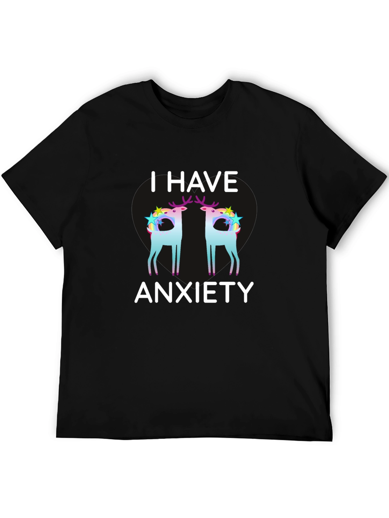 Black Anxiety Deer Graphic Tee - Black Unisex T-Shirt view 5