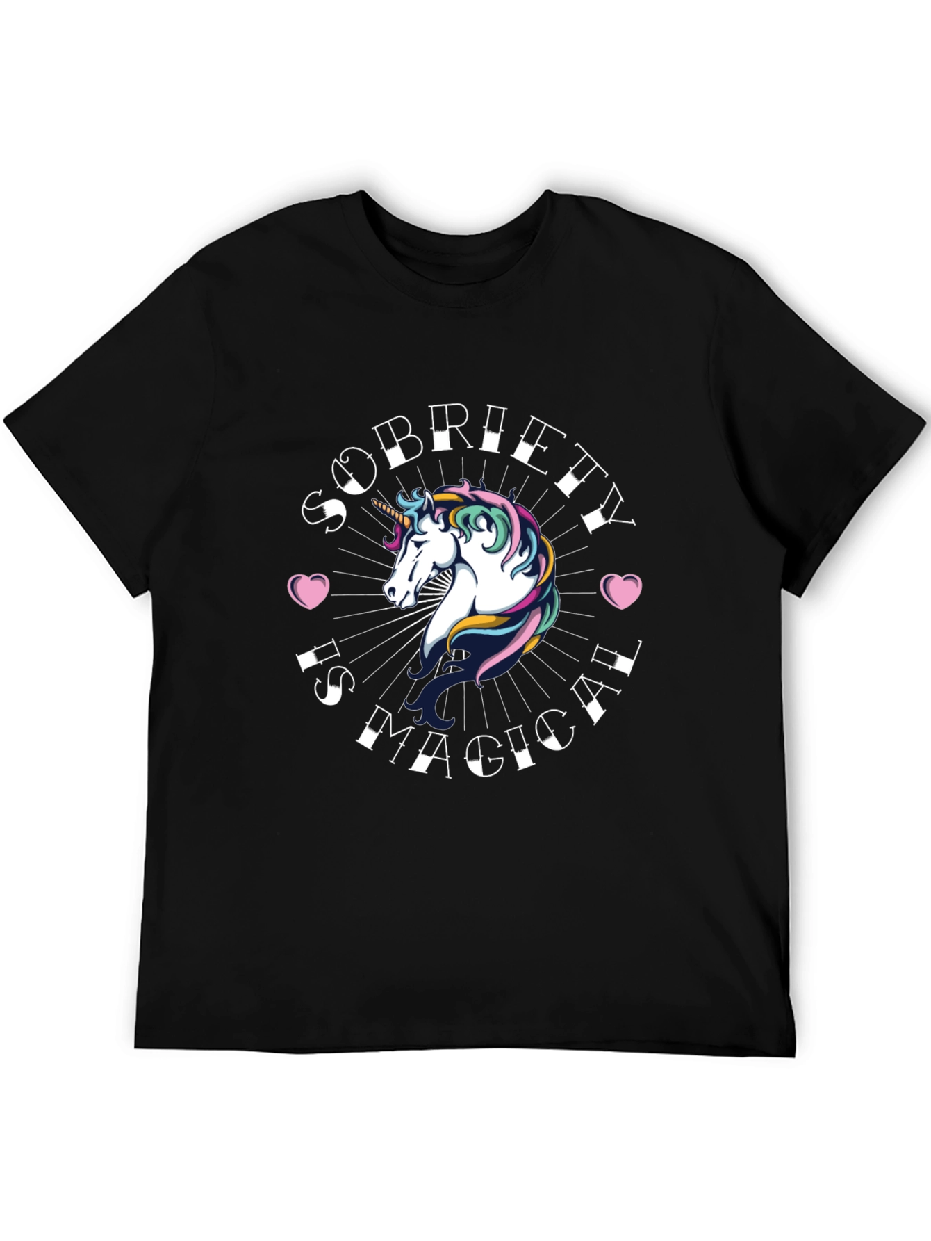 Black Sobriety Is Magical Unicorn T-Shirt - Black view 5