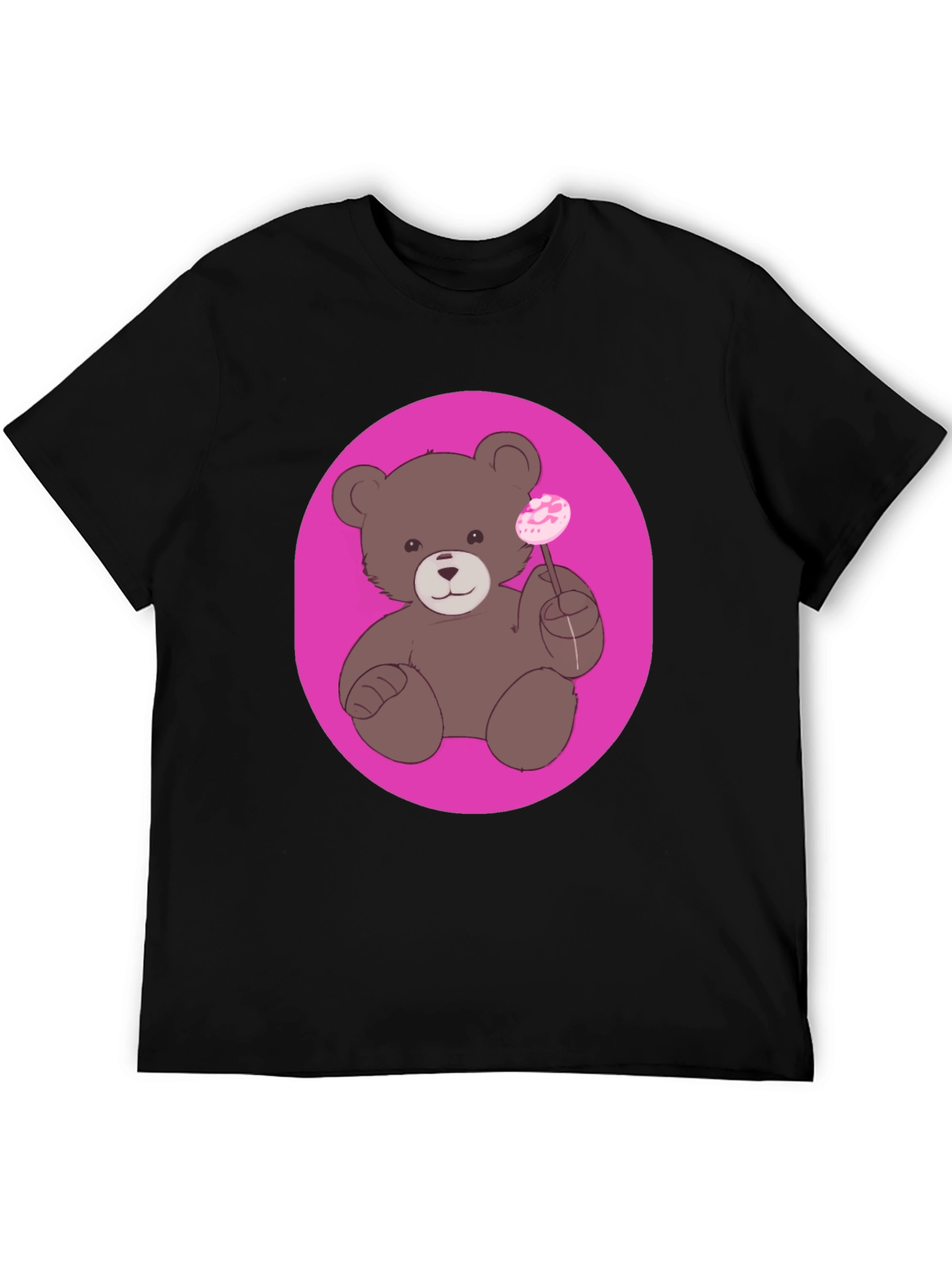 Black Cute Teddy Bear Lollipop Graphic Tee - Unisex view 5