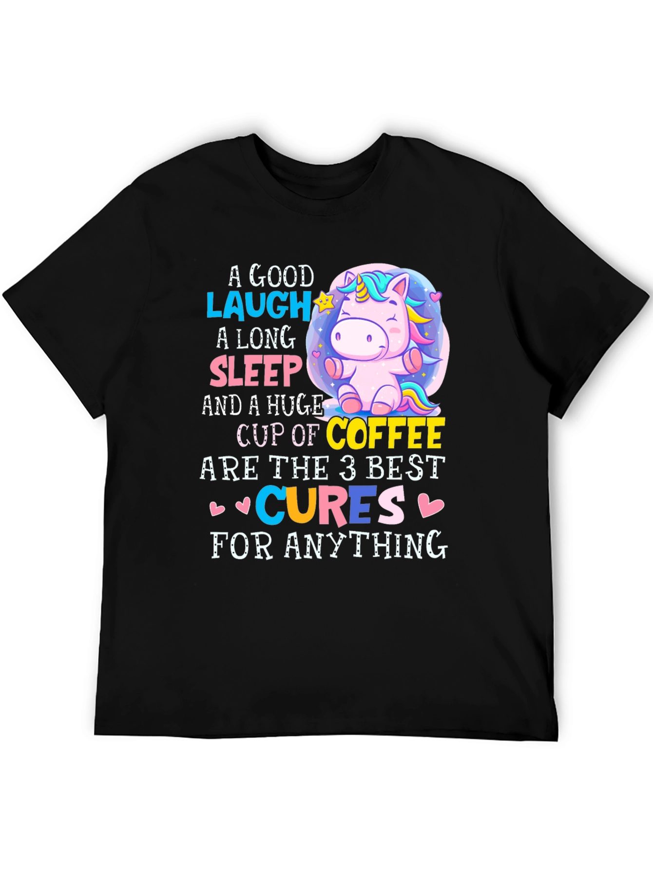 Black Funny Unicorn Coffee Cures T-Shirt view 5