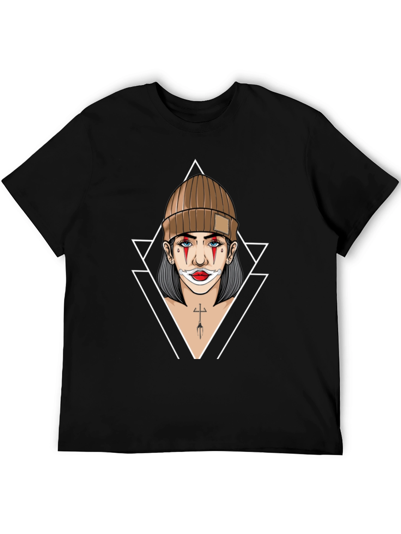 Black Clown Girl Graphic Print Black T-Shirt view 5