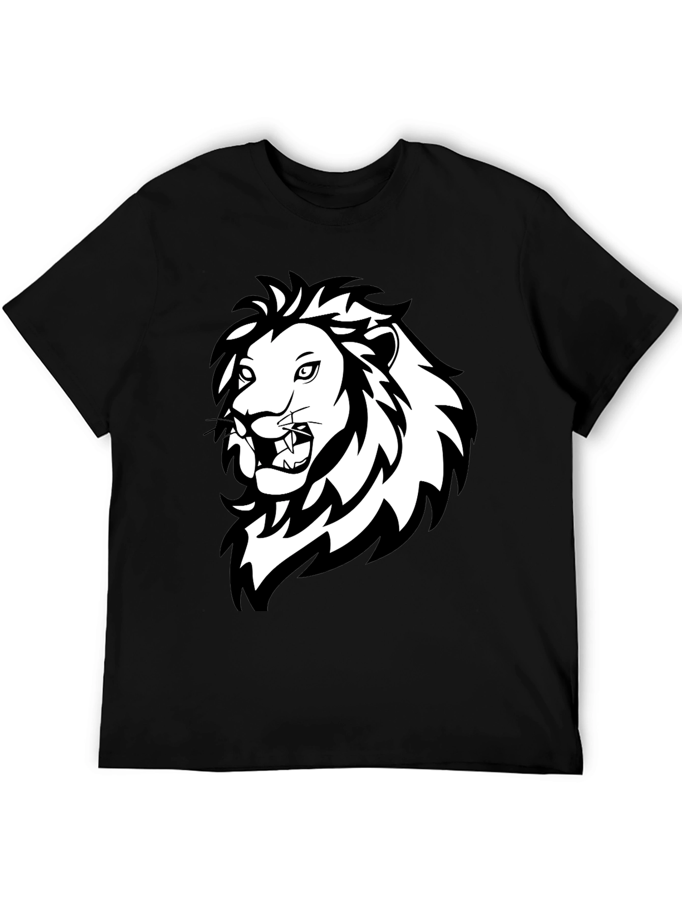 Black Bold Lion Graphic Tee - Black Cotton Crew Neck T-Shirt view 5