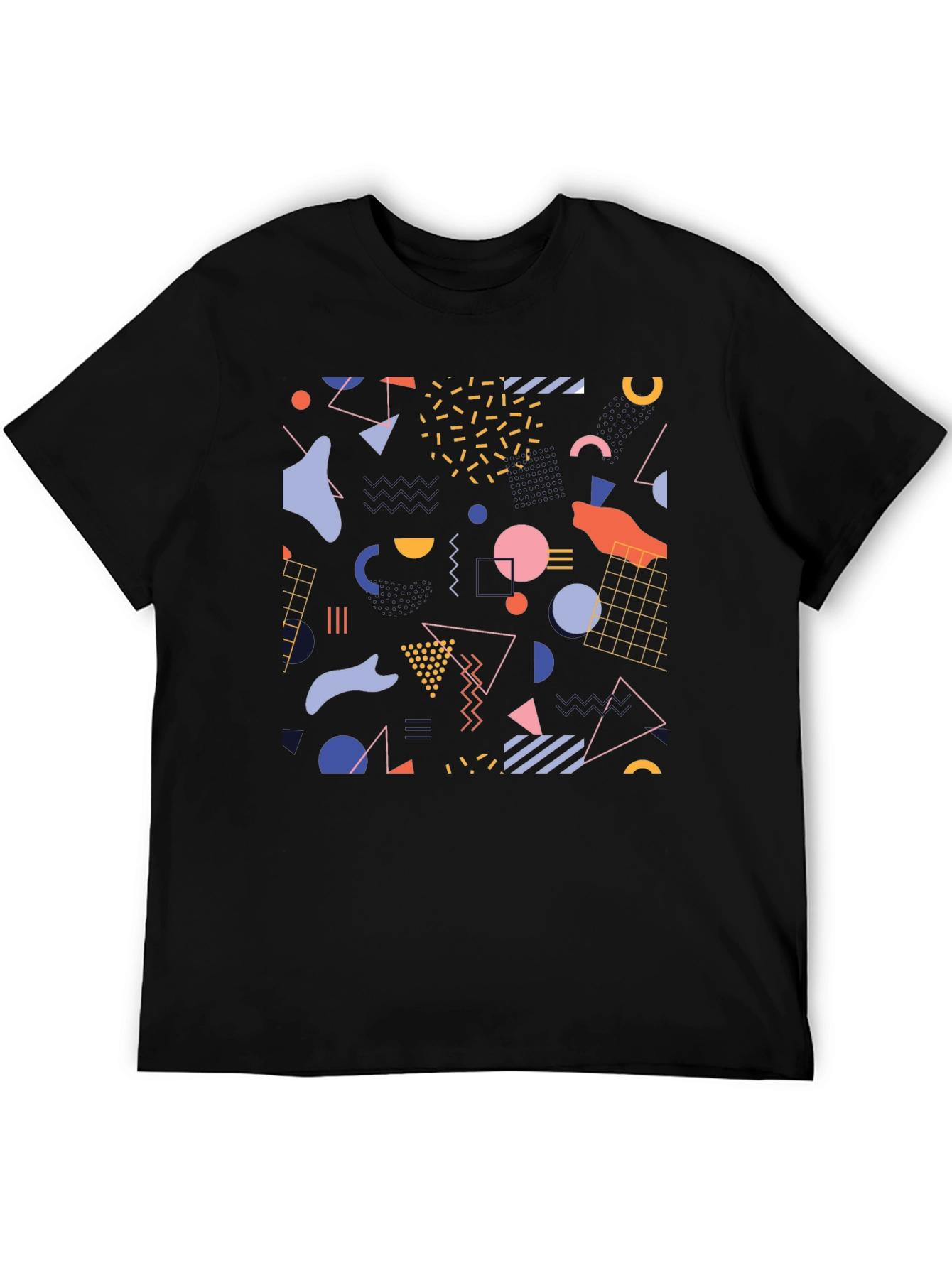 Black Retro Geometric Pattern Black T-Shirt view 5