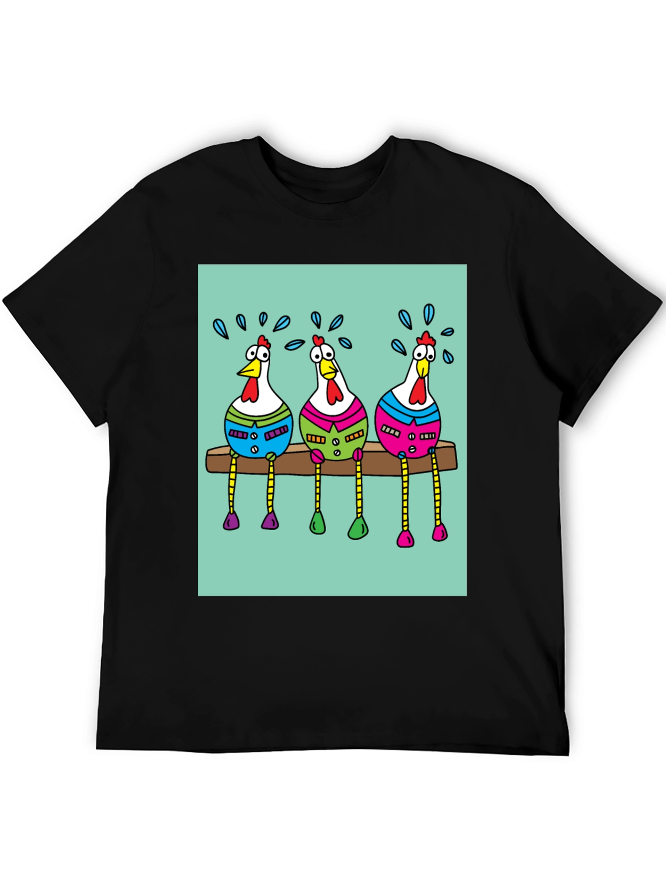 Black Funny Chicken Graphic Print Black T-Shirt view 5