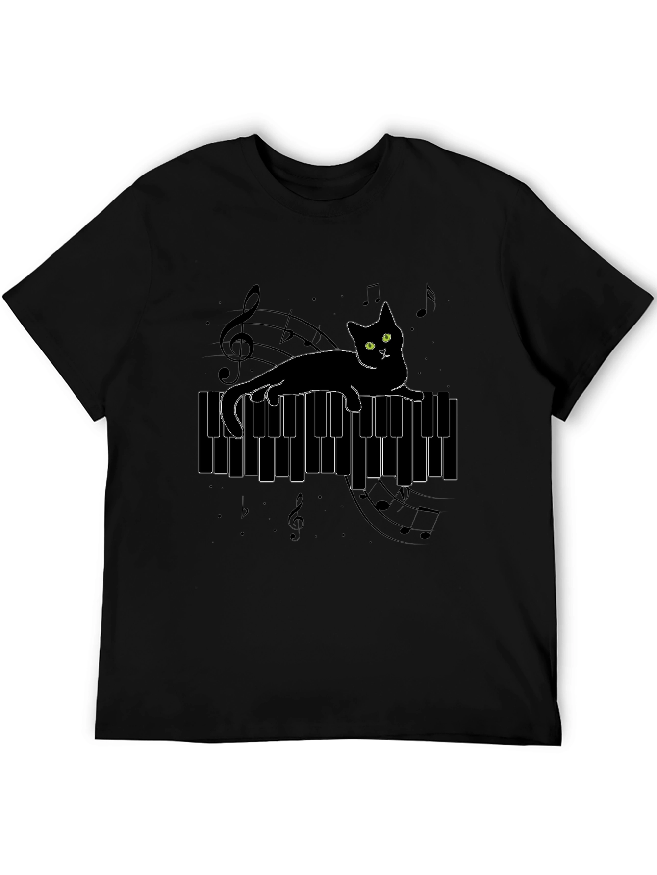 Black Cat on Piano T-Shirt view 5