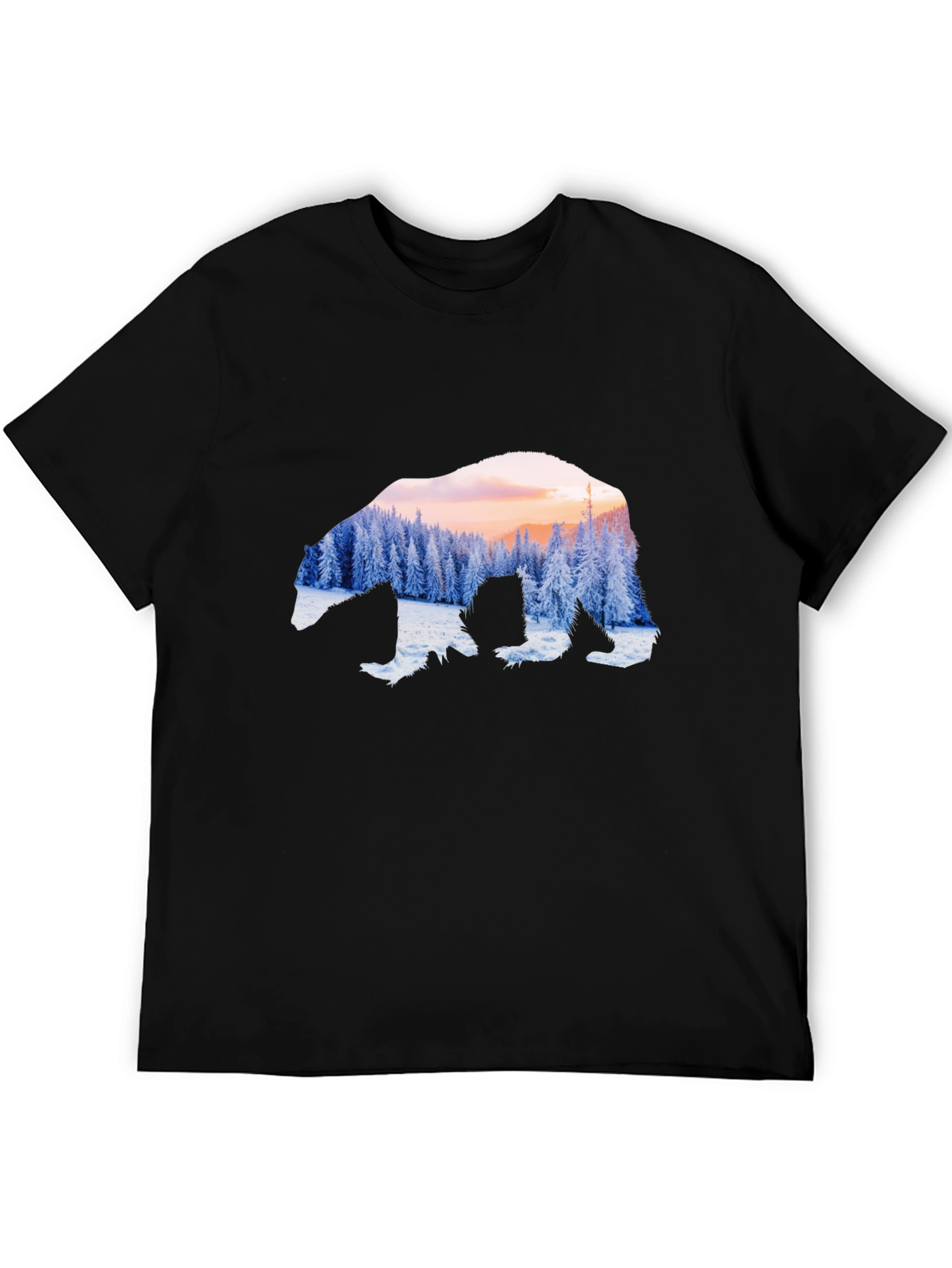 Black Bear Silhouette Winter Forest Graphic Tee view 5