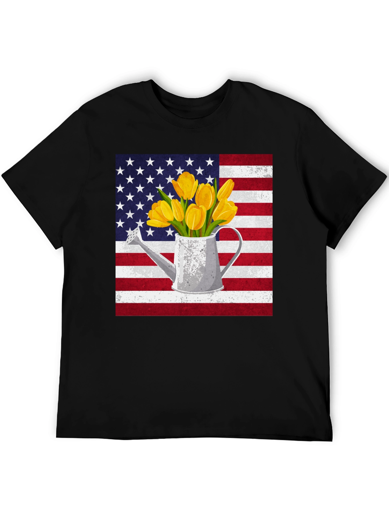 Black American Flag Tulips Watering Can Graphic Tee view 5