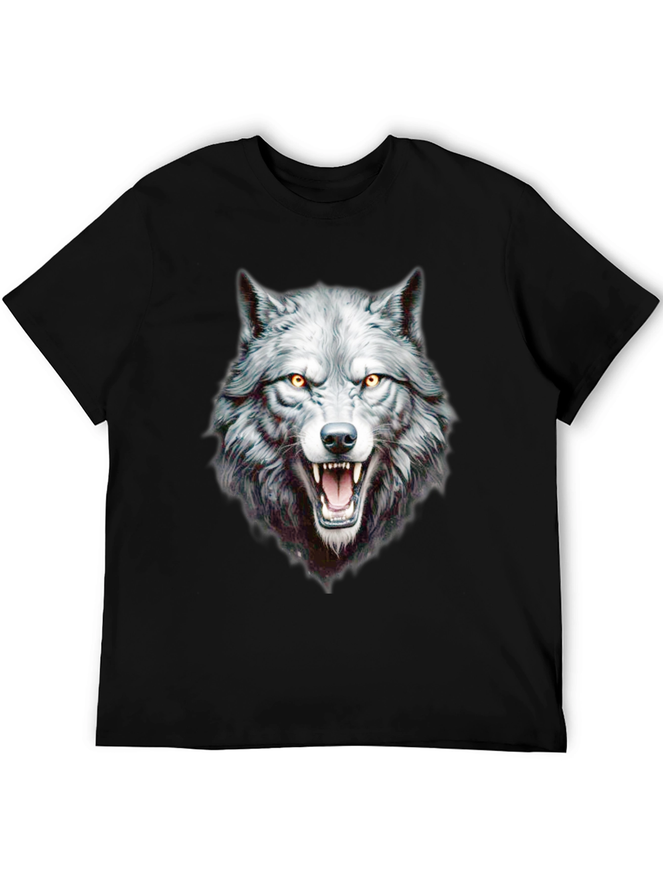 Black Wolf Graphic Print Crew Neck Black T-Shirt view 5