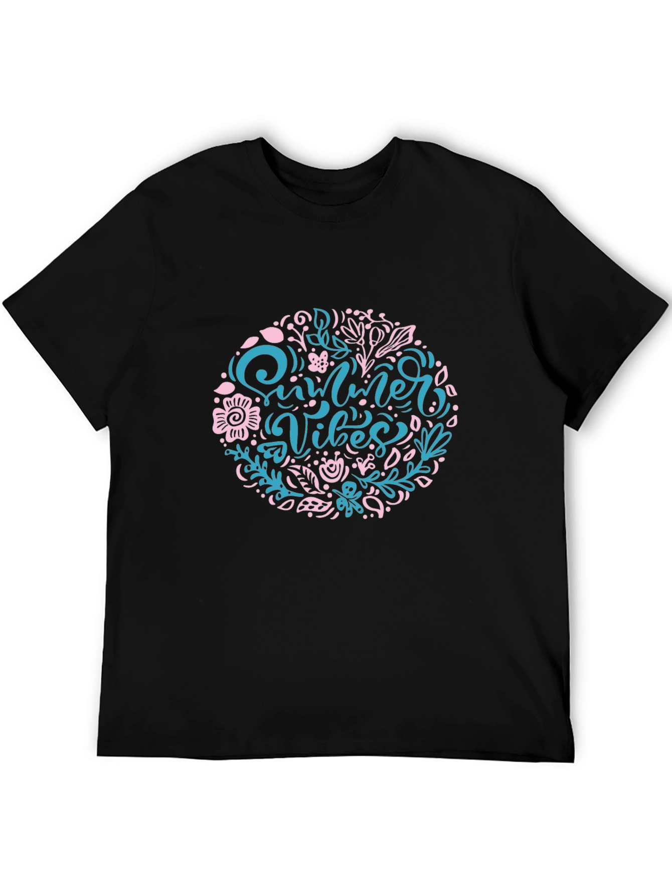 Black Summer Vibes Floral Print Black T-Shirt view 5