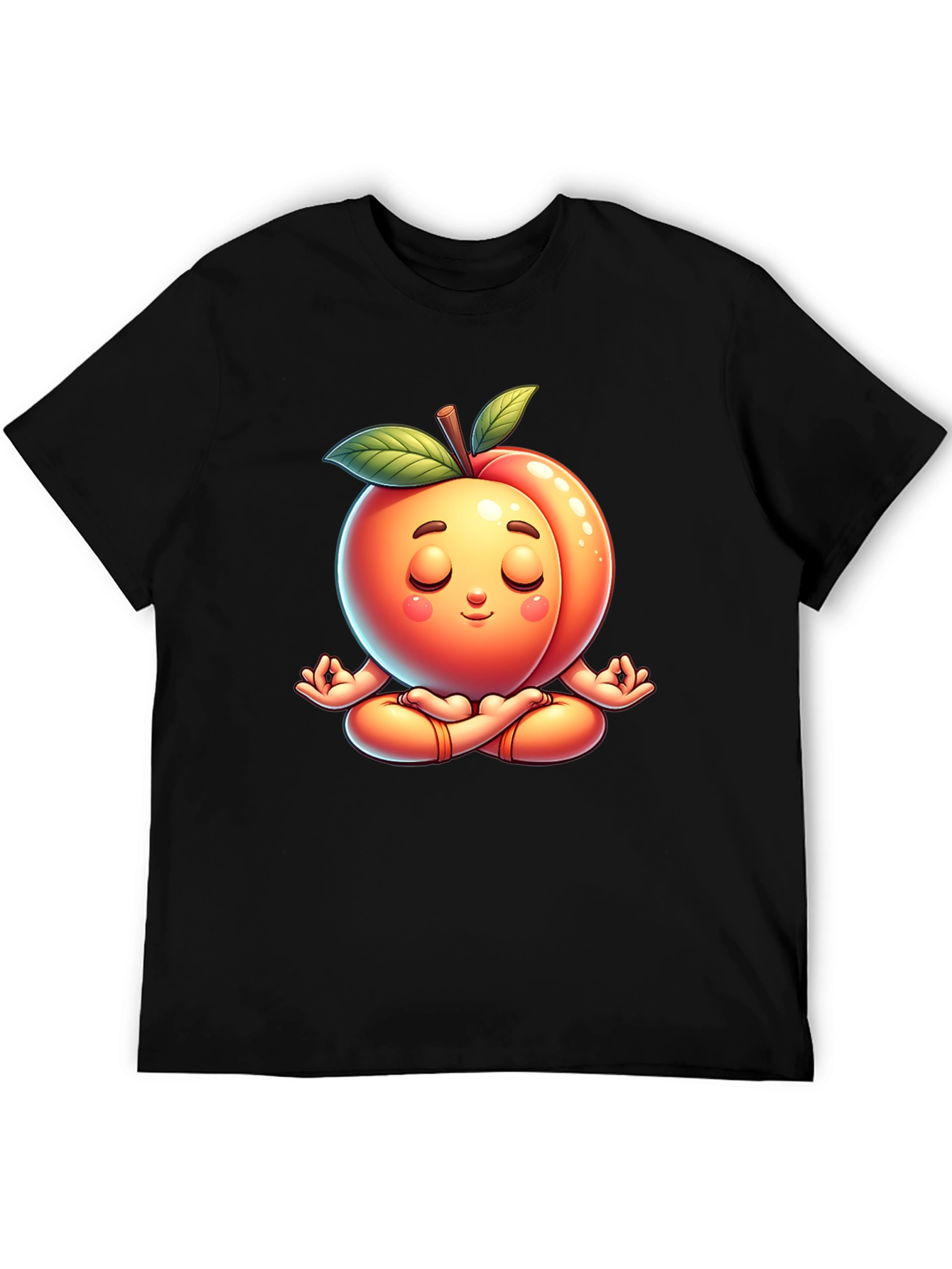 Black Funny Peach Meditating Yoga Black T-Shirt view 5