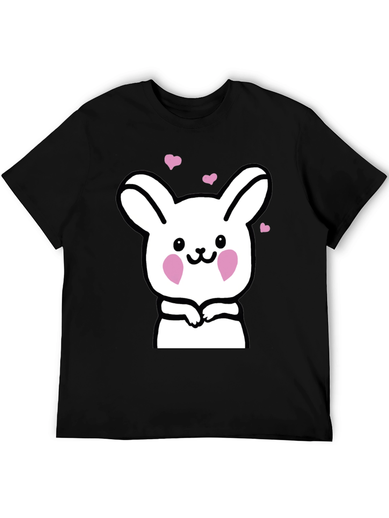Black Cute Bunny Graphic Black T-Shirt view 5